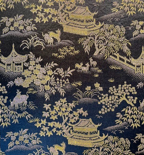 Chinese Vintage Joy of village Brocade Fabric – 3 of 17″ x 26 Color: Black Gold