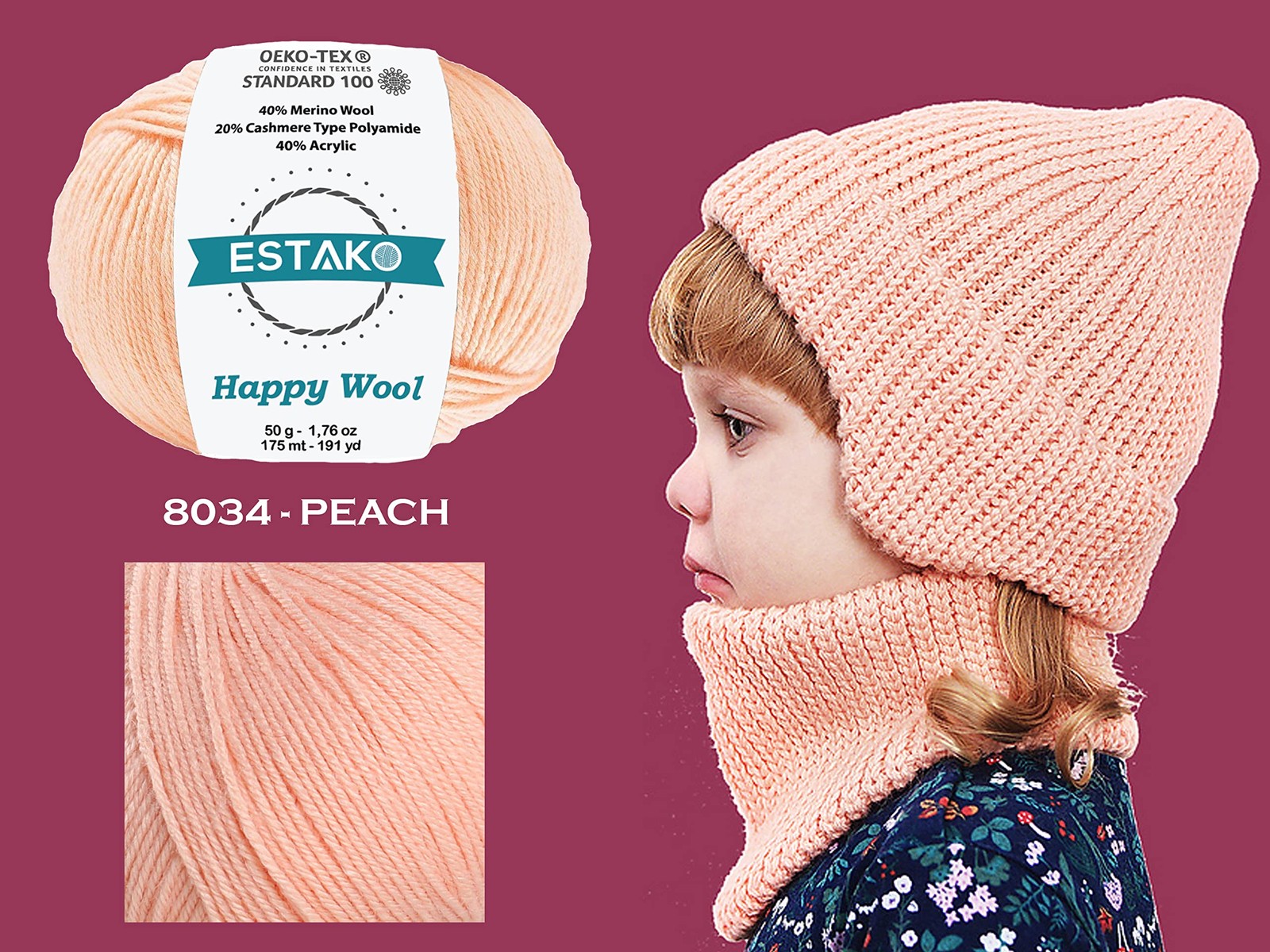 6 Pack Happy Wool 40% Merino 20% Cashmere 40% Acrylic Fingering Claret