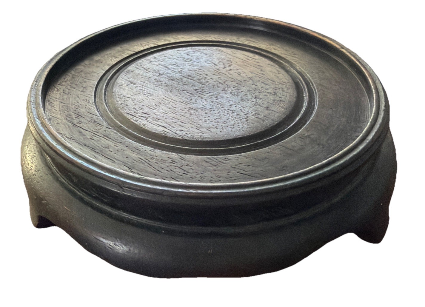 CHINESE ASIAN WOOD DARK COLOR VASE/CANDLE ROUND STAND 3.75”