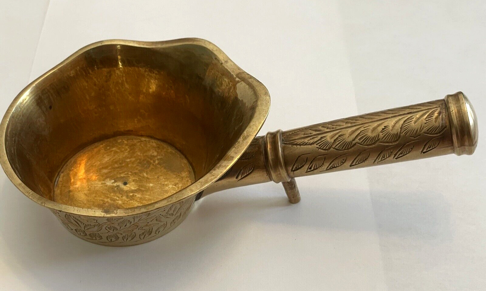 Vintage or Antique Chinese Brass Silk Iron Leaf Print Bottom Numbered / Lettered