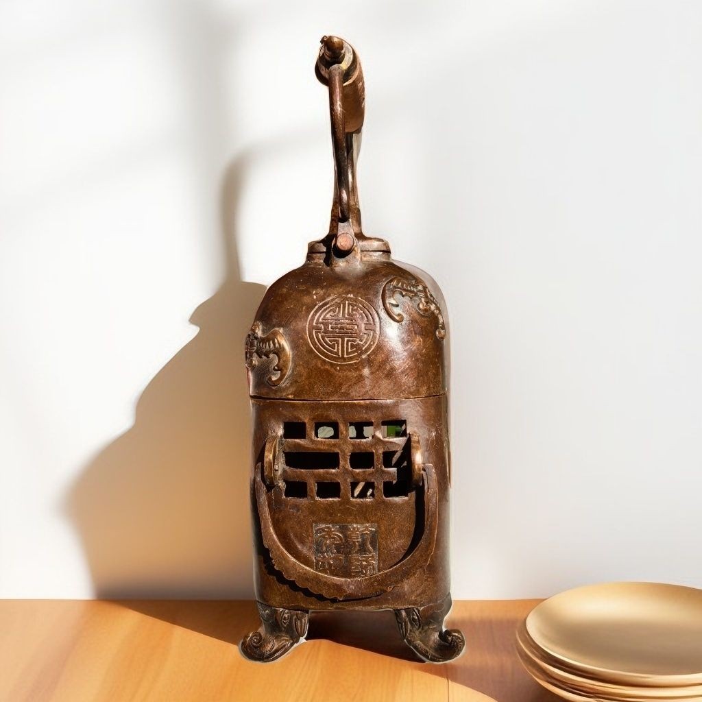 Vintage Copper Wine Heater Teapot Set Antique Charcoal Stove Decor