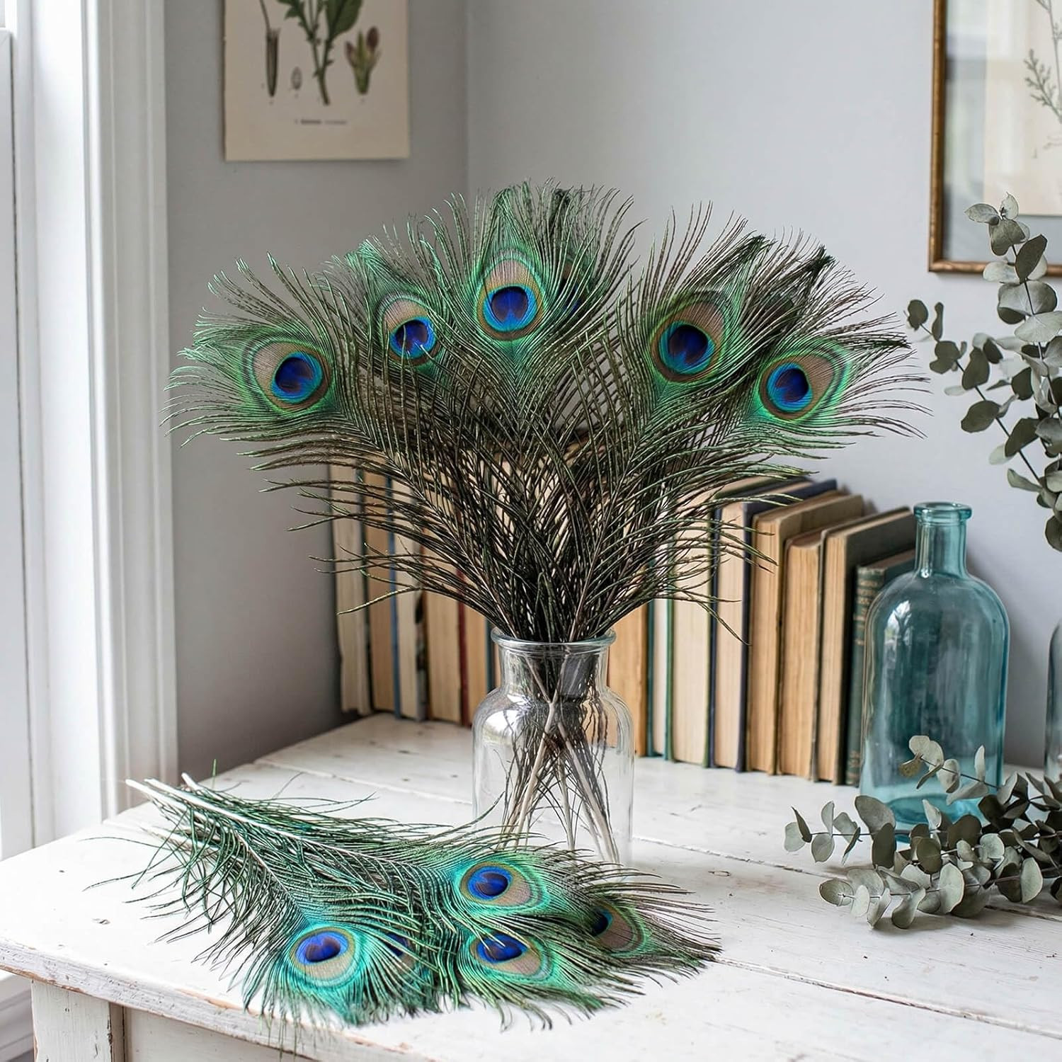 10 Pcs Peacock Feathers in Bulk 16-18Inch Bulk for DIY Craft Vase
