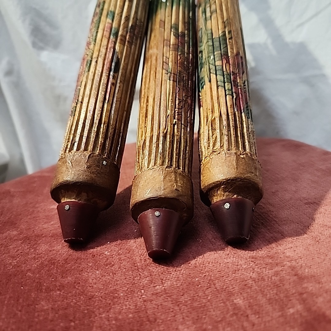 Set of 3 Vintage Oriental Hand Painted Birds & Flowers Bamboo Paper Parasols