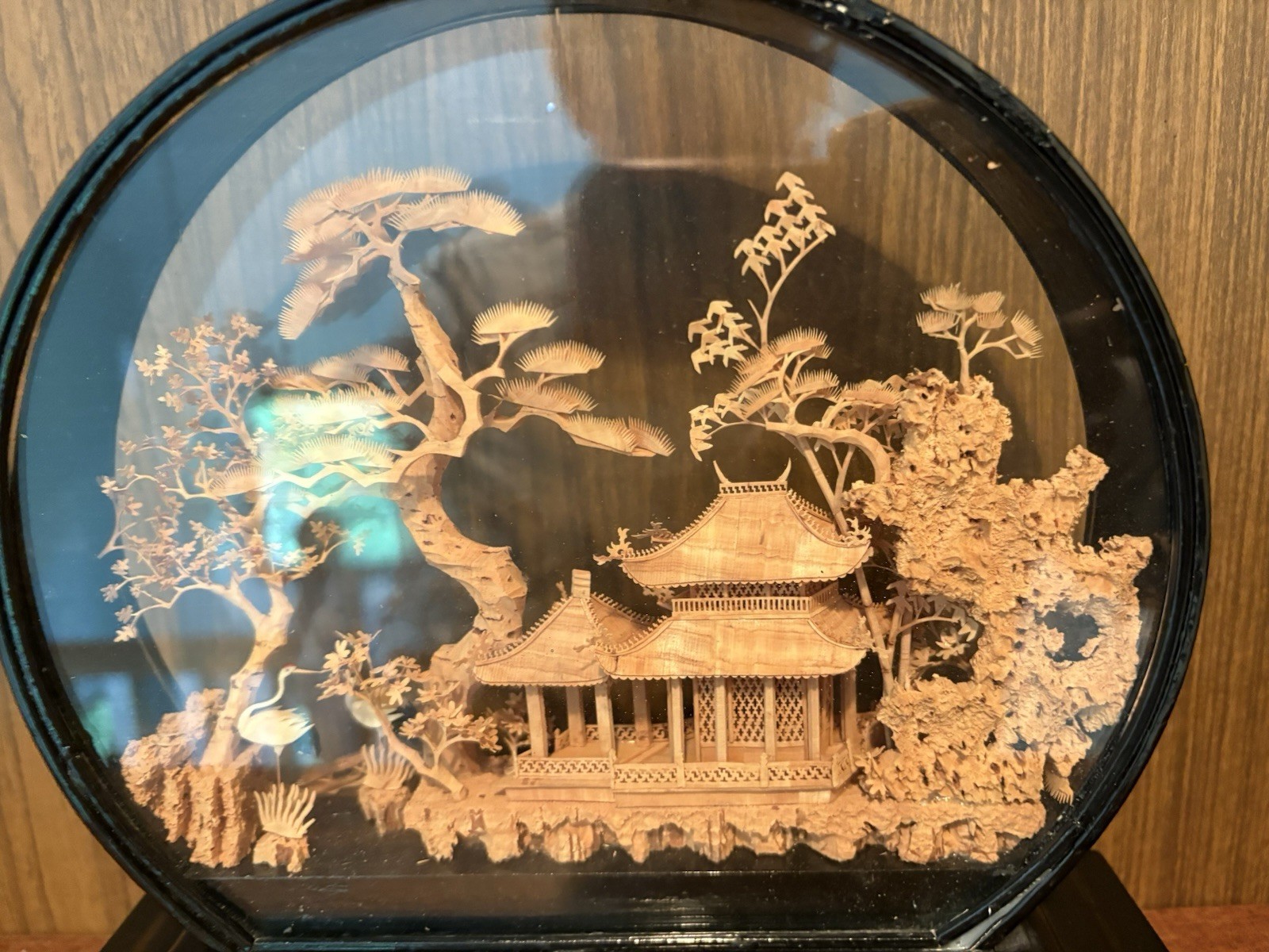 Vintage Chinese cork landscape diorama Friendship Store Beijing pagoda Crane Art