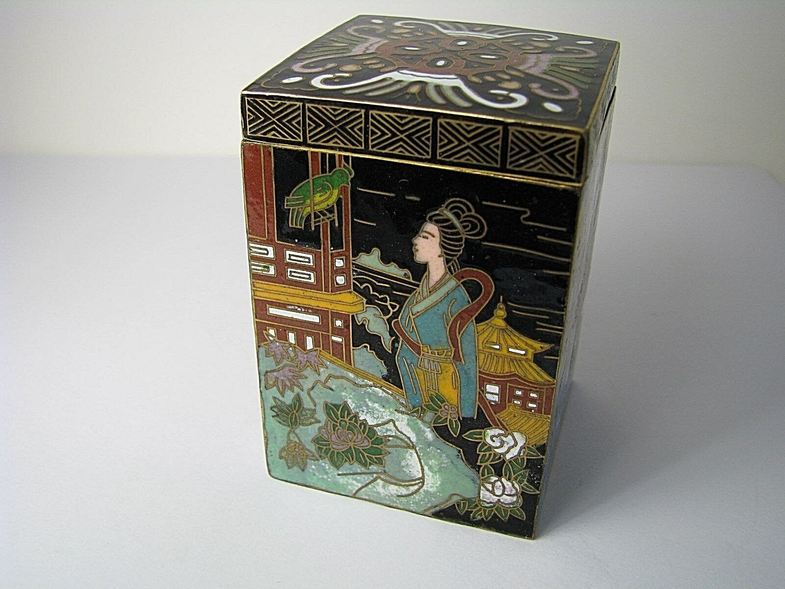 CHINESE CLOISONNE ENAMEL BOX CHAMPLEVE ENAMEL BRASS BOX Asia China ca1900s Rare!