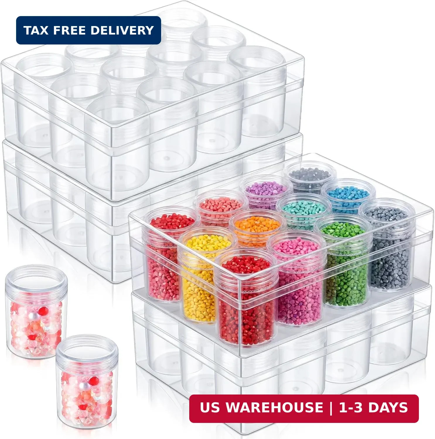 Xinnun 4 Pcs Bead Organizer Transparent Embroidery Bead Storage Containers with