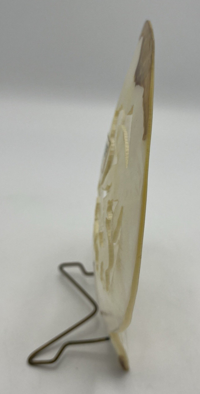 Carved Mother of Pearl Shell Asian Scene with Stand 6″ Tall