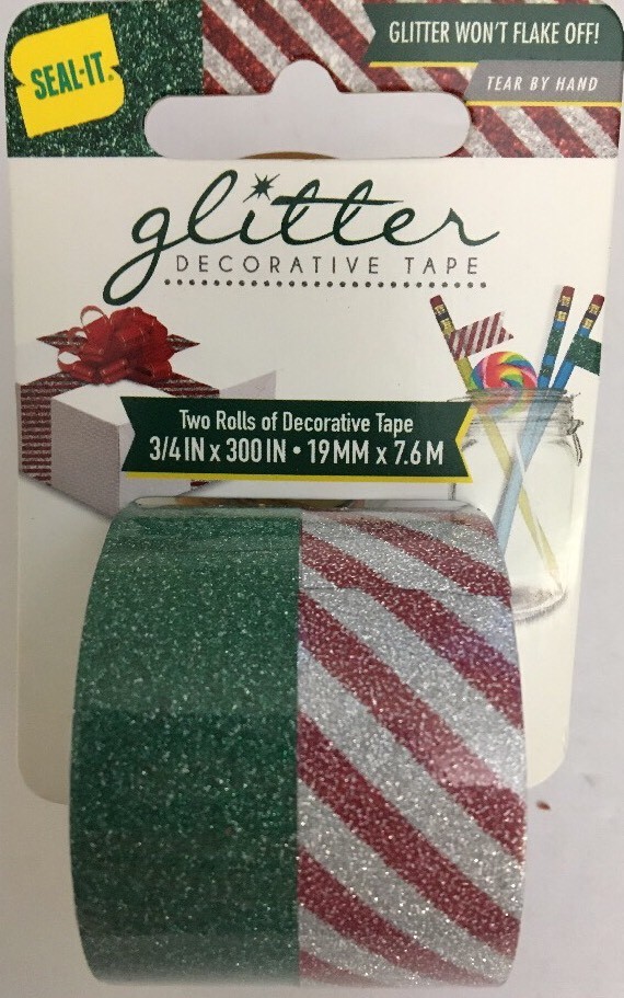 SEAL-IT* 2pc 3/4″ x 300″ GLITTER Green/Red-Silver DECORATIVE TAPE SHIP N 24HRS