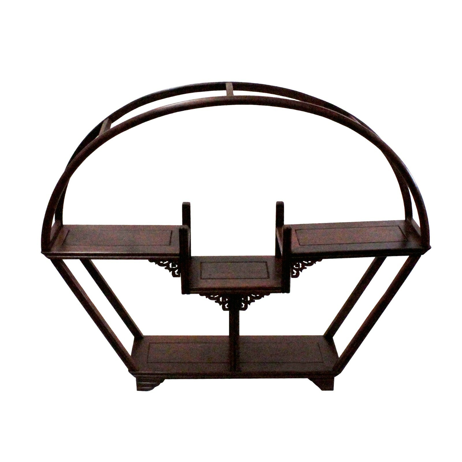 Chinese Yellowish Brown Wood Arch Cone Small Curio Display Stand ws199