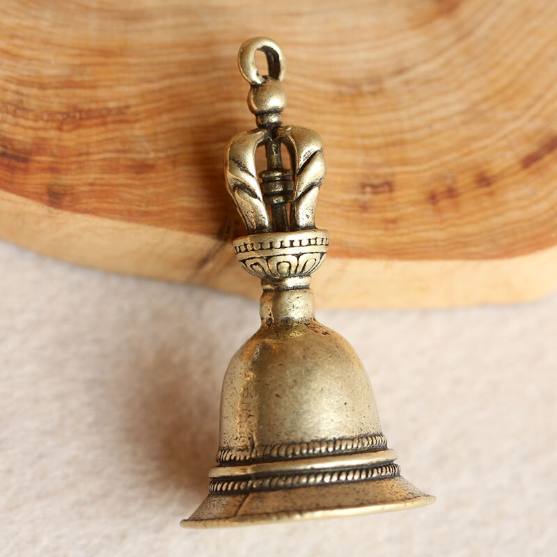 2* Vintage Brass Keychain Pure Copper Bronze Bell Small Pendant Car Key