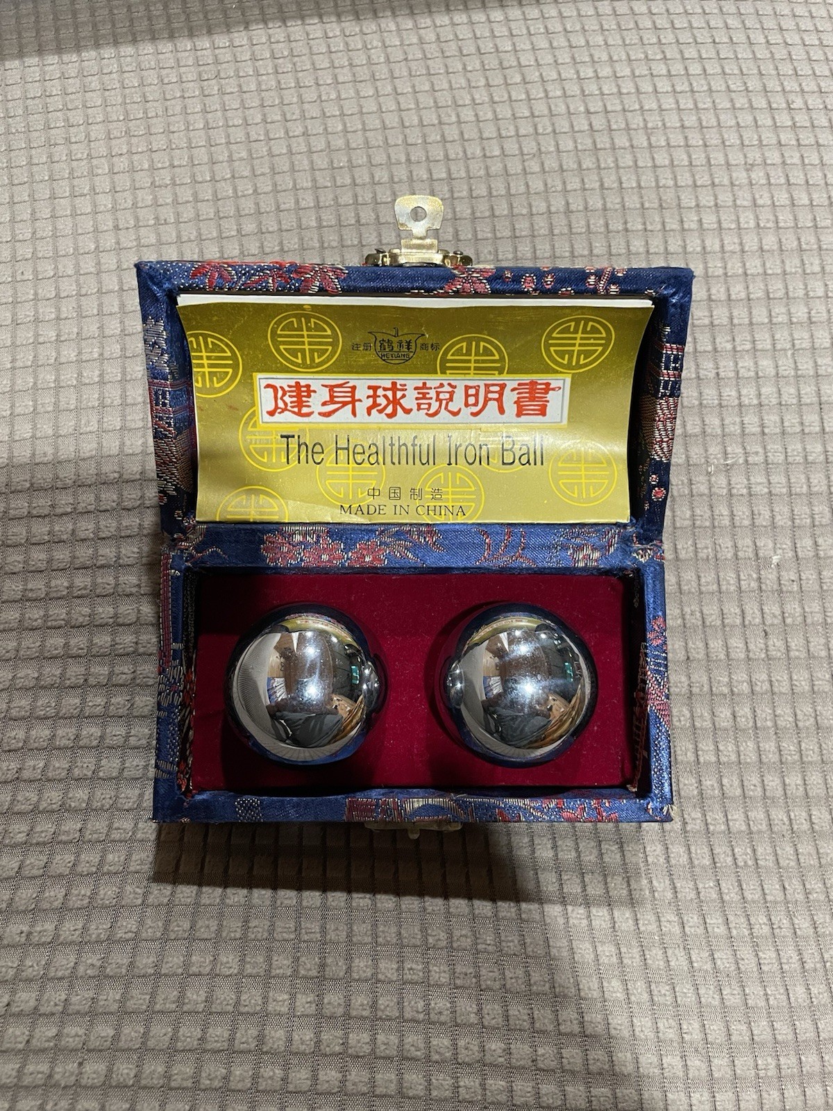 BAODING IRON BALL CHIMES DIRECTION VINTAGE 1985 WITH GREEN CASE & INSTRUCTIONS