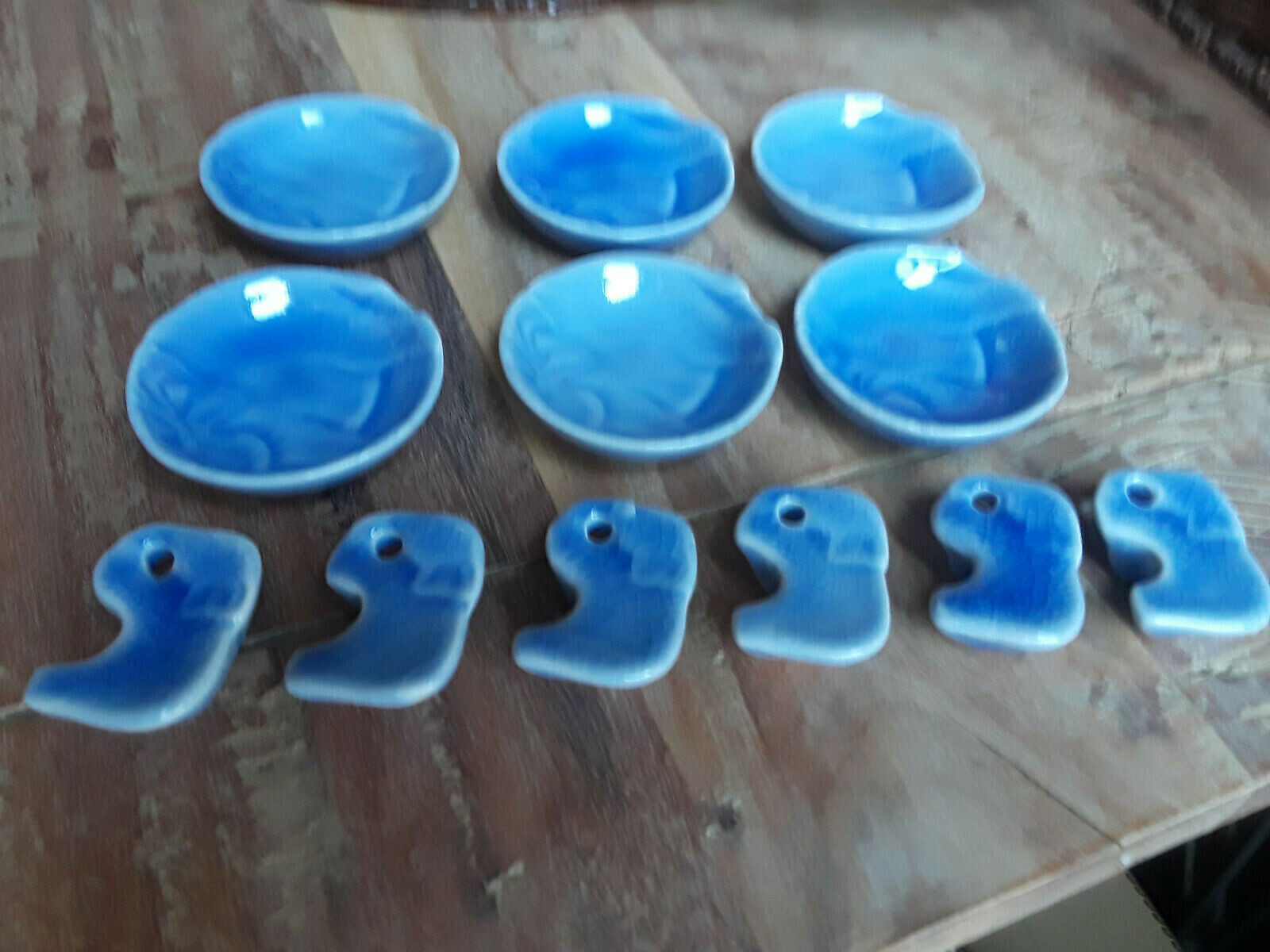 Set-6 Thailand sauce dishes+chopstick rests, glazed, stylized elephant design