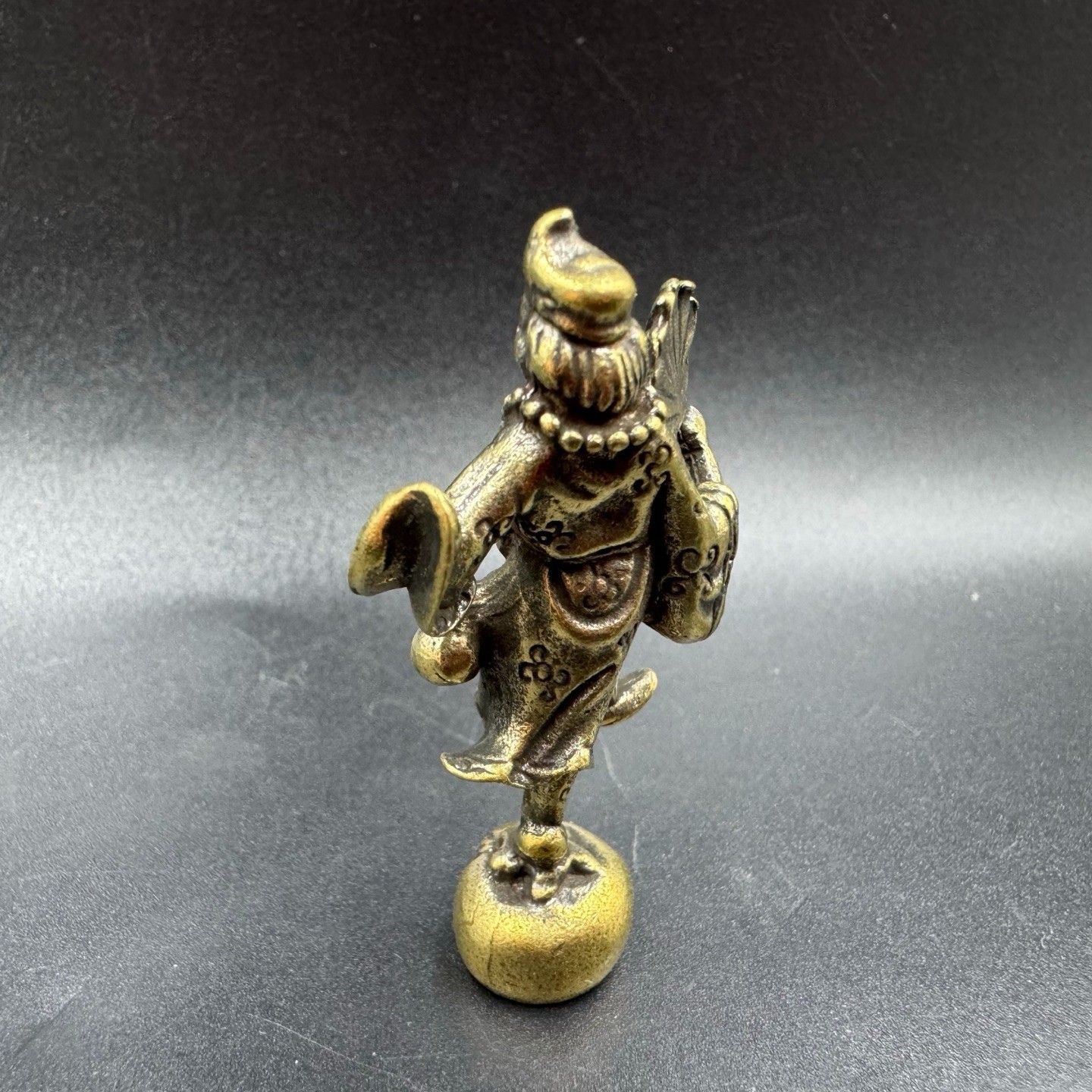 Vintage Brass Ji Gong Buddha Mini Statue Mad Monk Feng Shui Wealth Desk Ornament