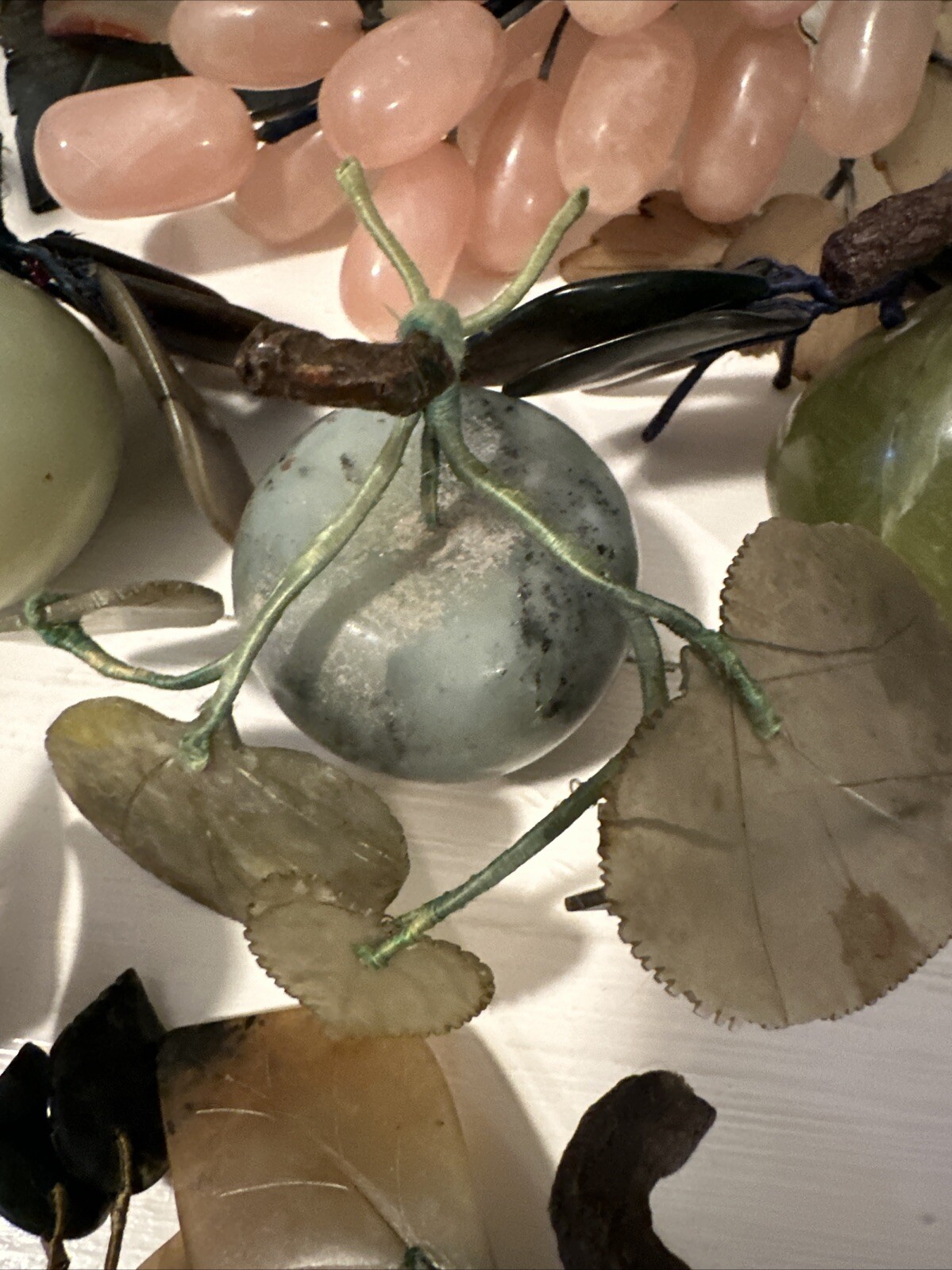 Group Chinese Carved Jade, Agate, Rose Quartz Gemstone Flowers Fruits Vegetables