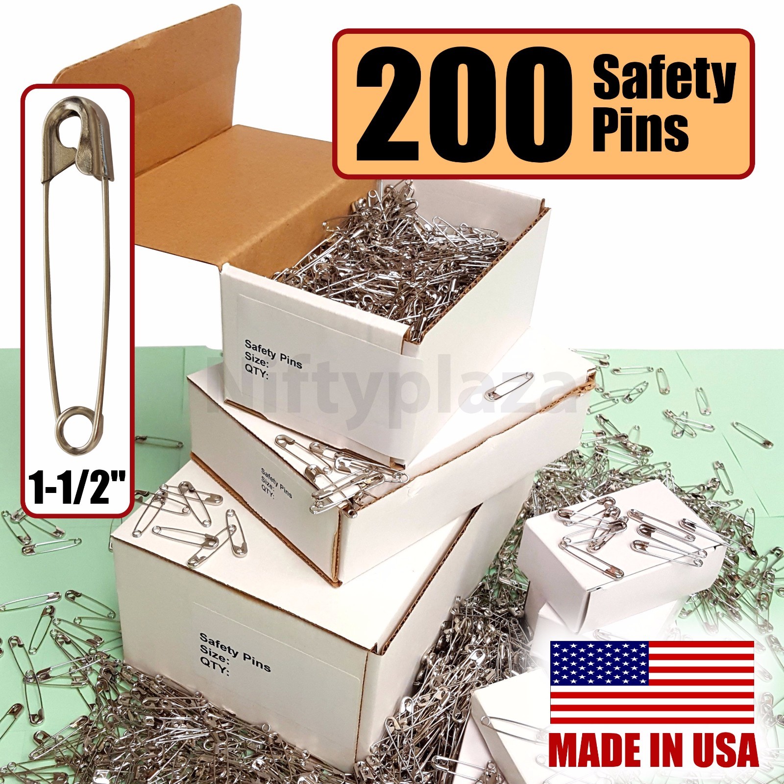 NiftyPlaza Large Safety Pins – 200 Pack – Size 1-1/2″, Heavy Duty, FREE SHIP