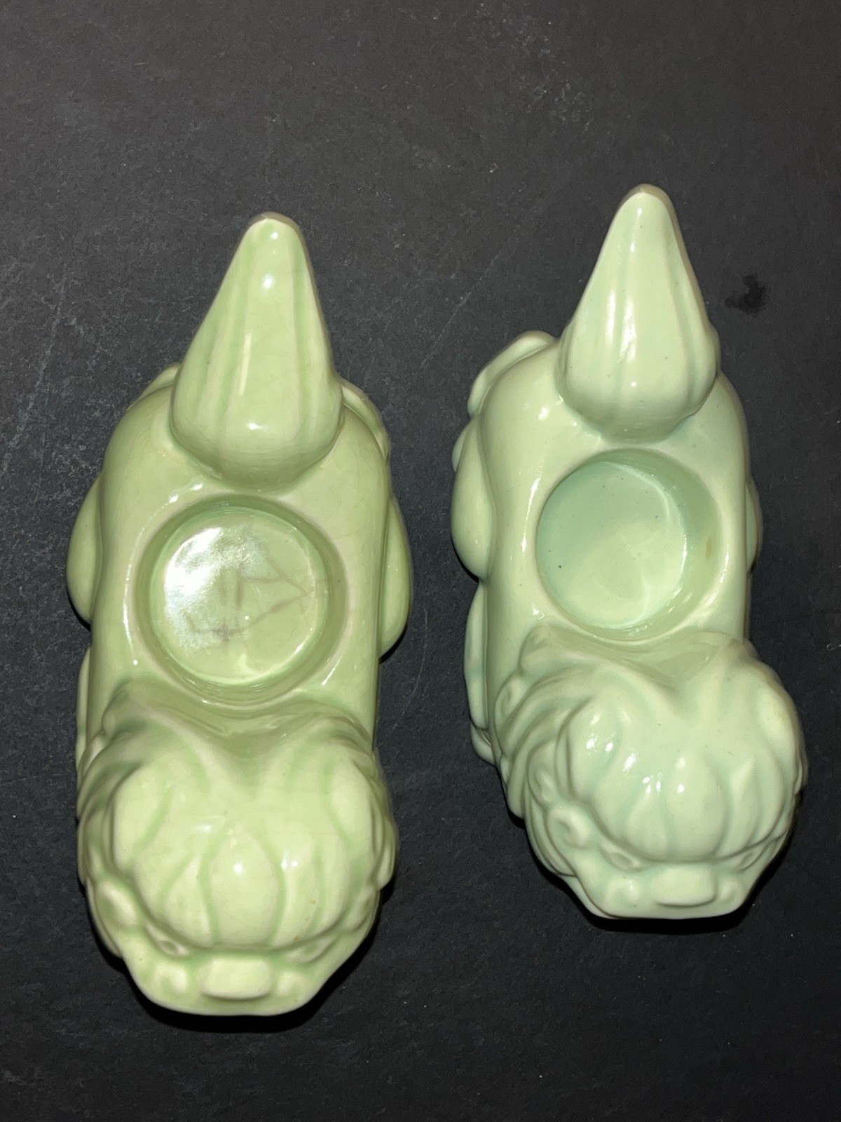 Pair MCM Oriental Foo Dog Tealight Candle Holders Khara Lions Vtg Green Asian