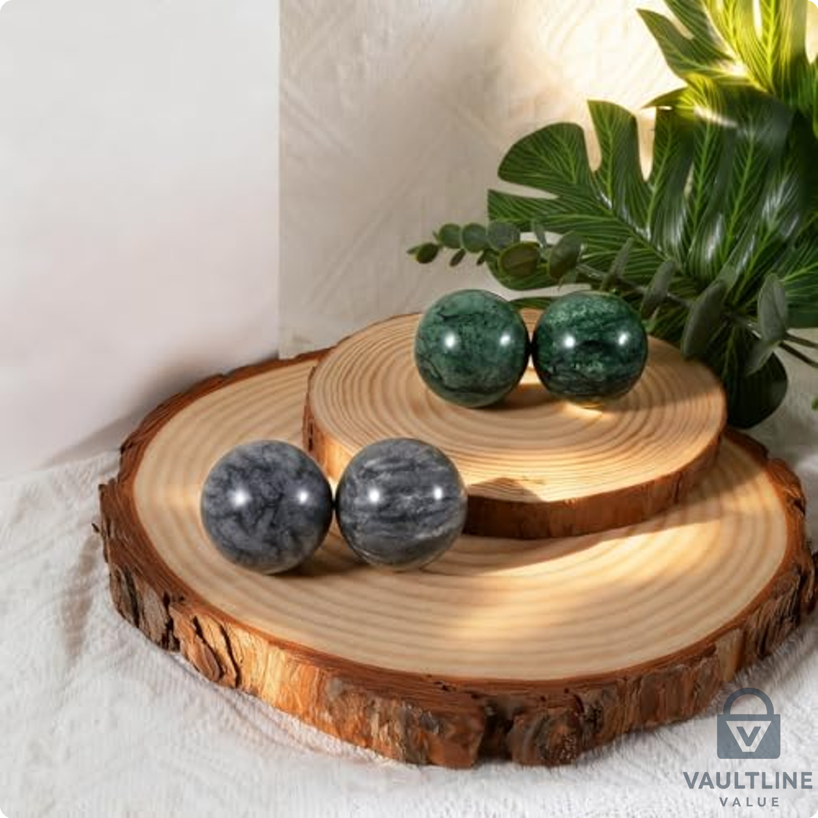 2 Pack Learay Green Marble Baoding Balls for Hand Exercise and Stress Relief