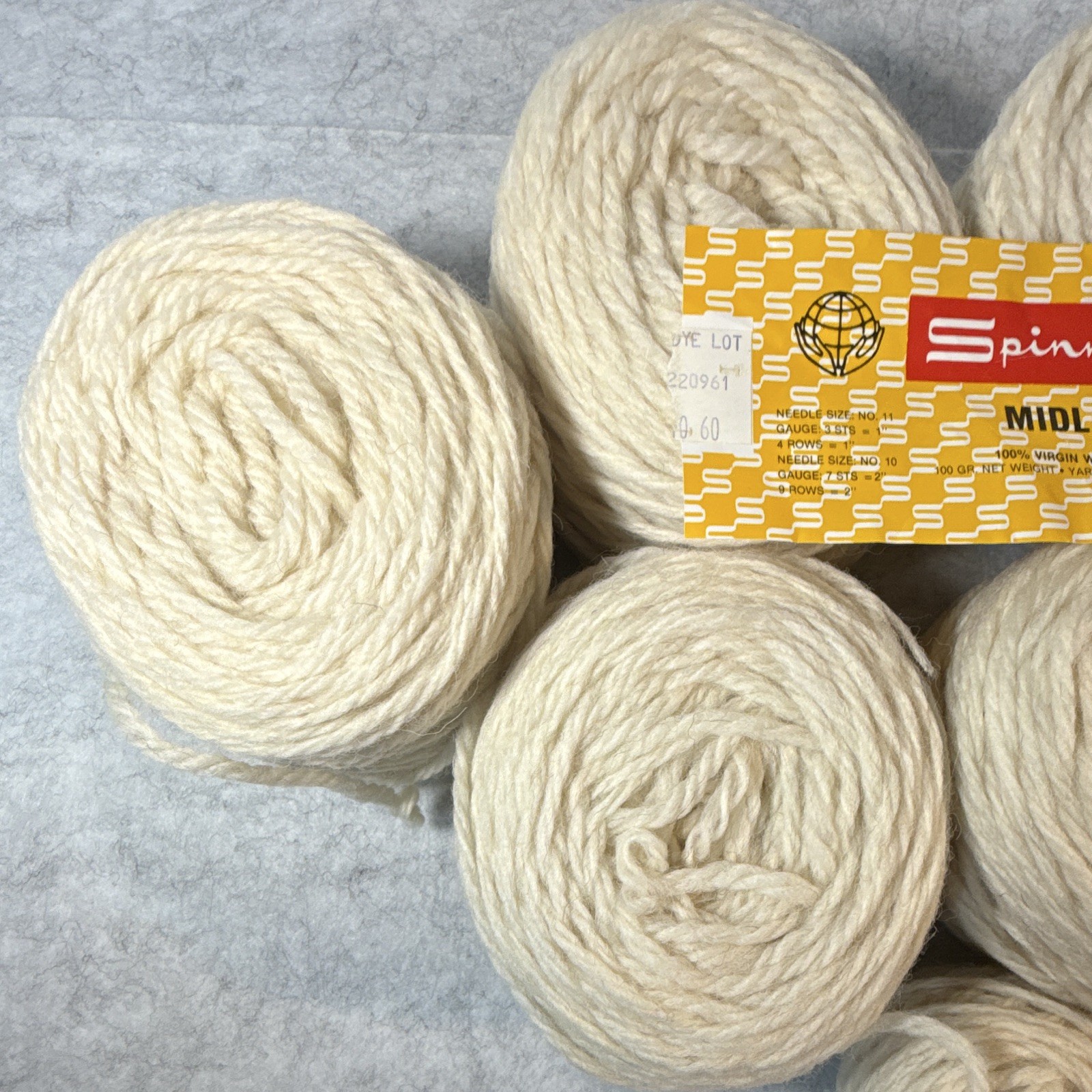 Spinnerin Midland 100% Virgin Wool 3-Ply Ivory Worsted Yarn Lot