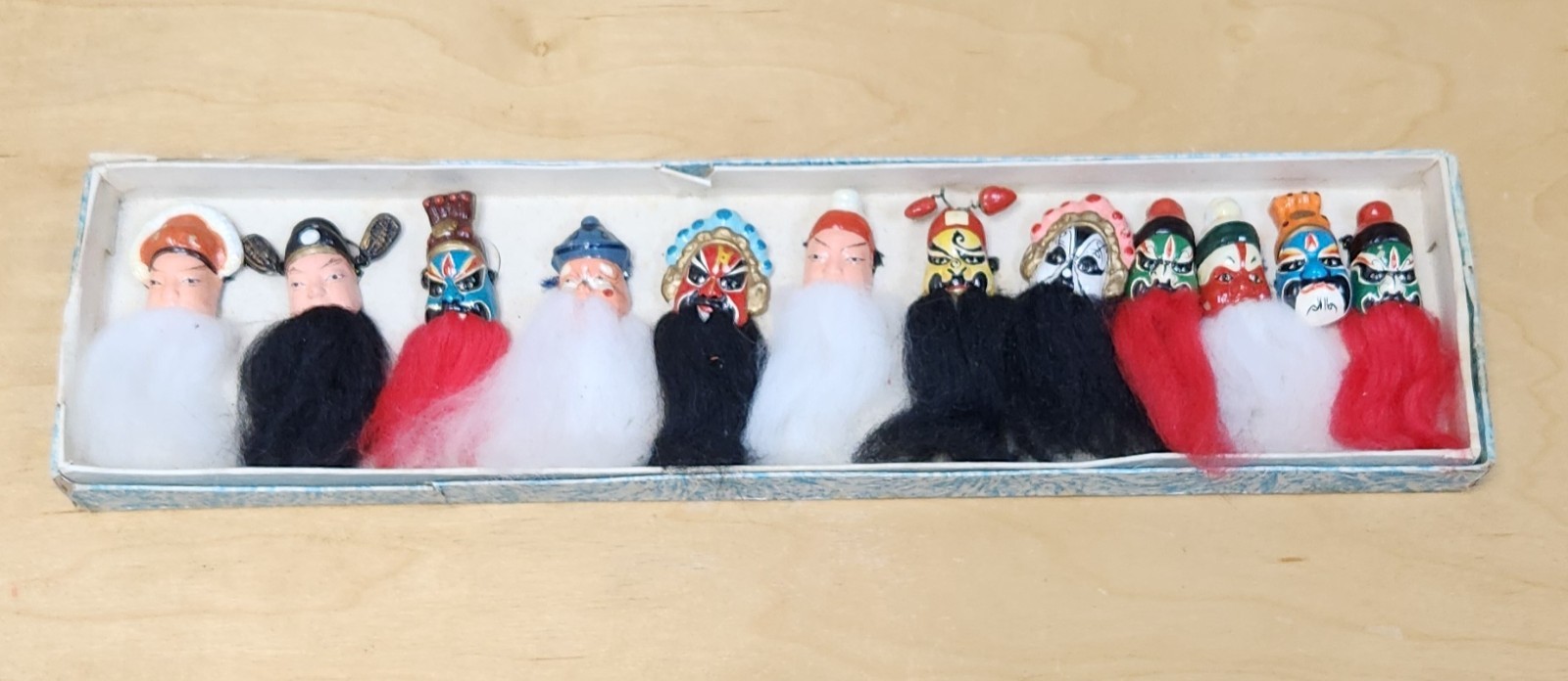Vintage Chinese Opera Miniature Finger Puppets Boxed Set 12 Hand Painted Lianpu