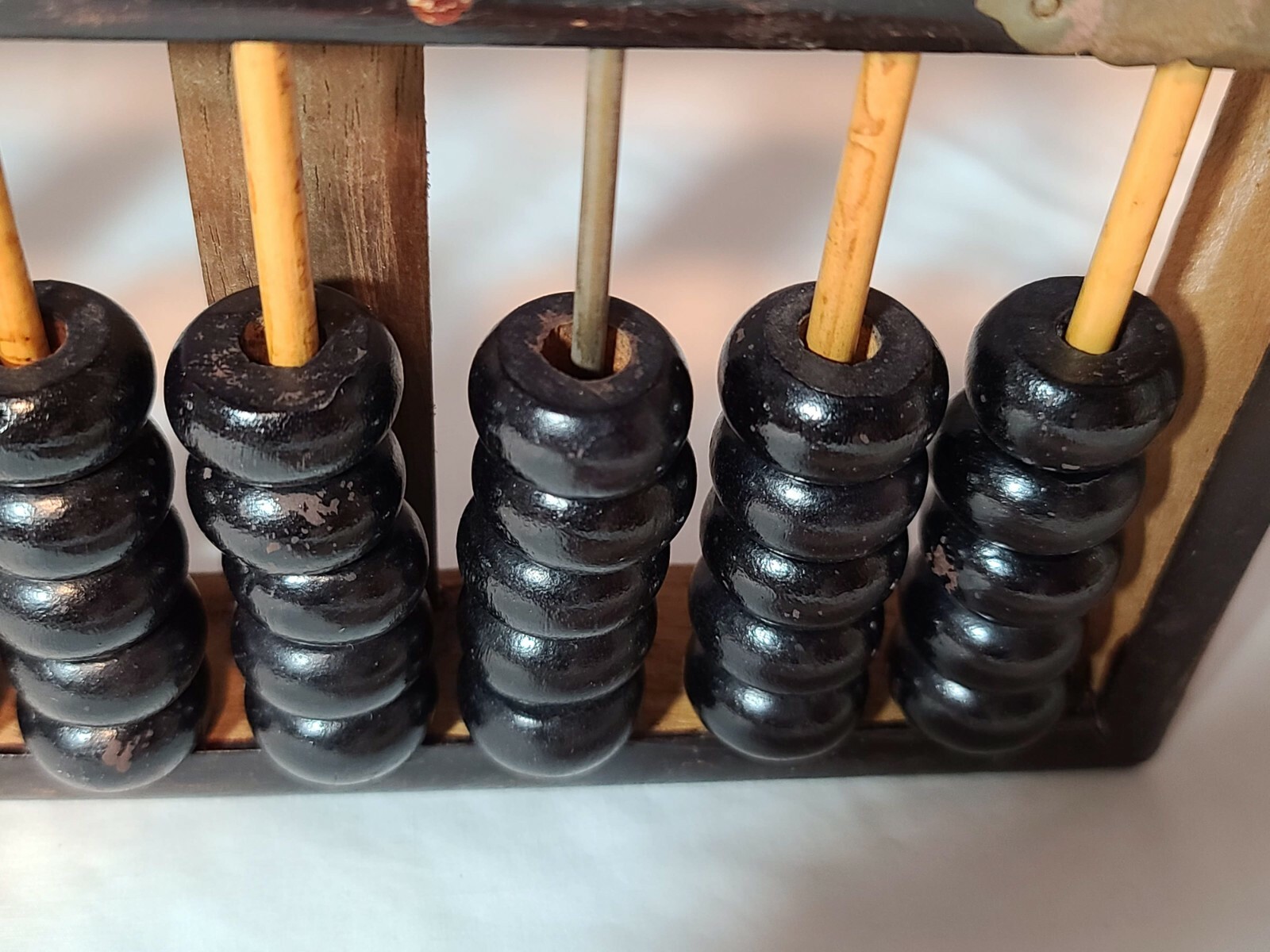 Vintage Chinese Lotus Flower Brand Abacus Wood Brass 11 Rows 77 Beads Original