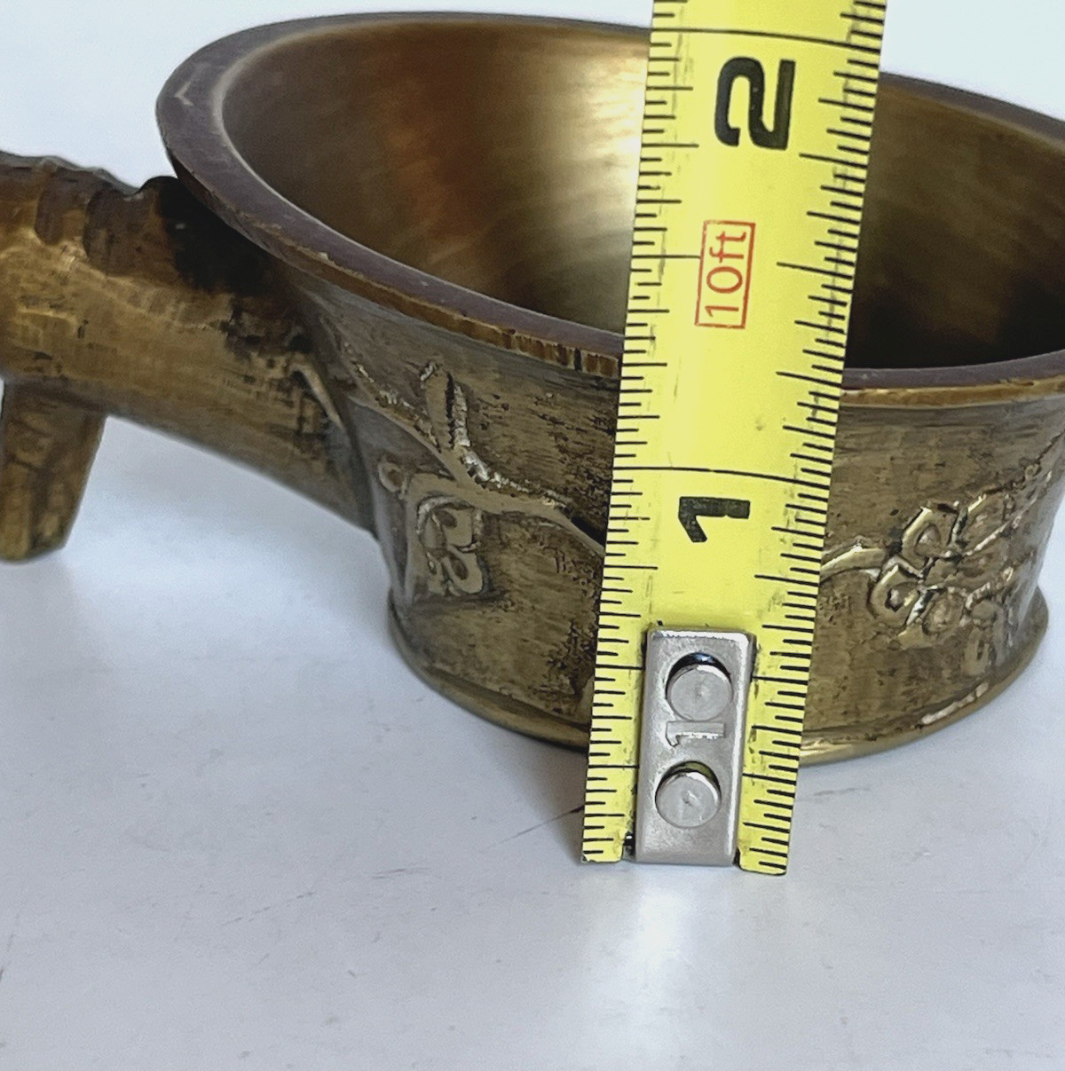 Vintage Brass Chinese Silk Coal Iron Floral Design Enamel Insets on Handle