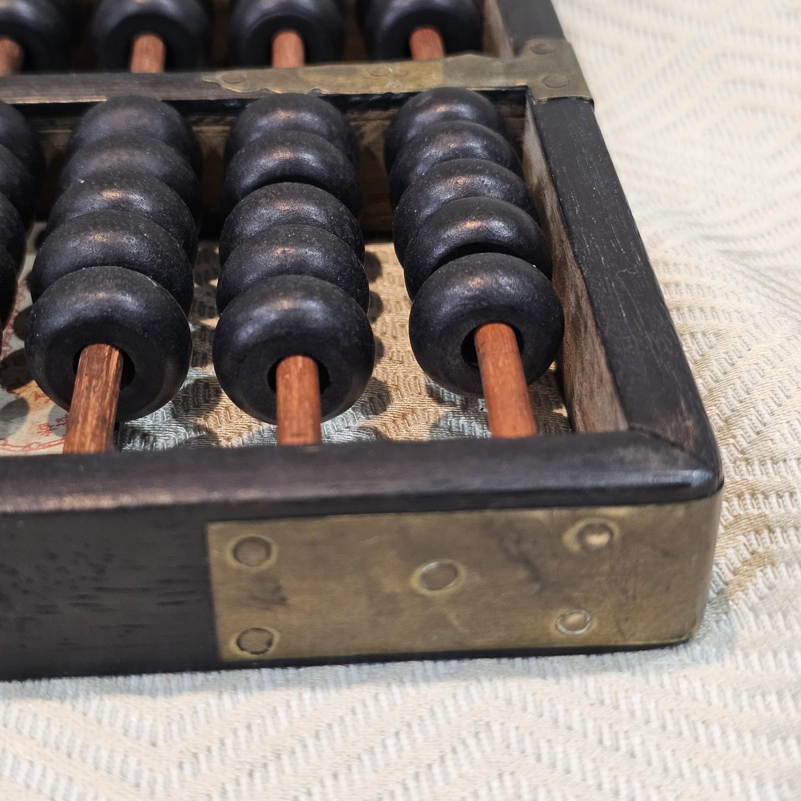 Hop Cheong Tai Black Wooded Brass Metal Abacus Vintage Hong Kong Export 63 Beads