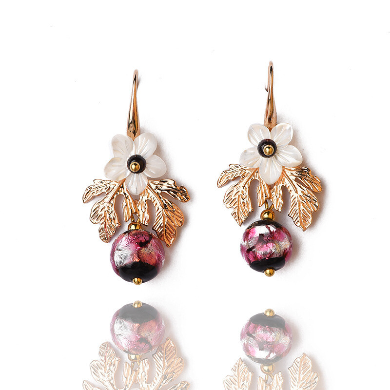Chinese Coloured Glaze/Conch Flower/Alloy Tibetan Style Vogue Earbob Earrings