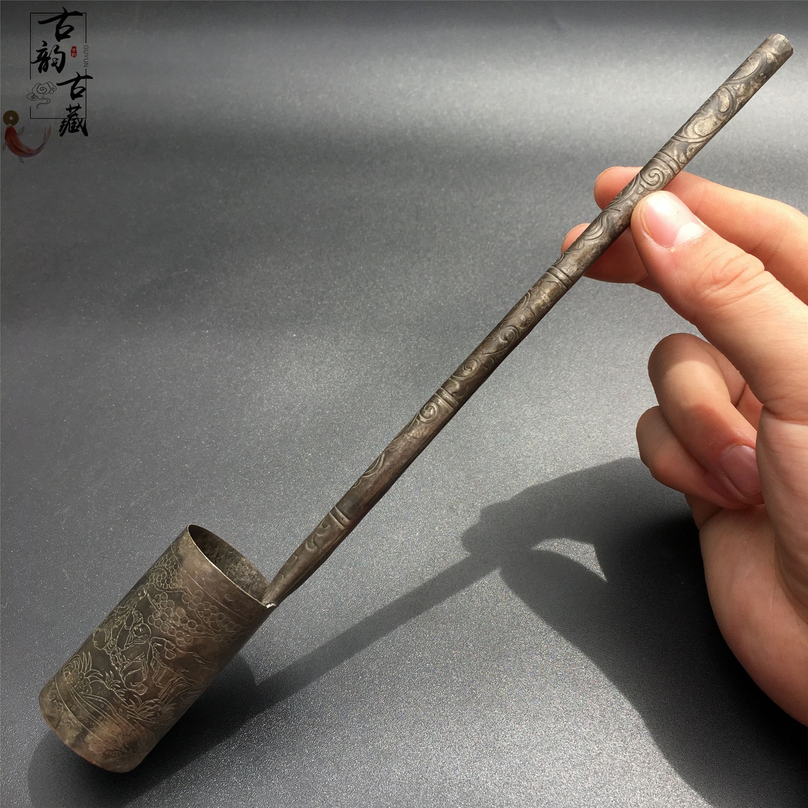 Antique Engraved Silver Wine Dipper Retro Qing Style Traditional Wine Ladle