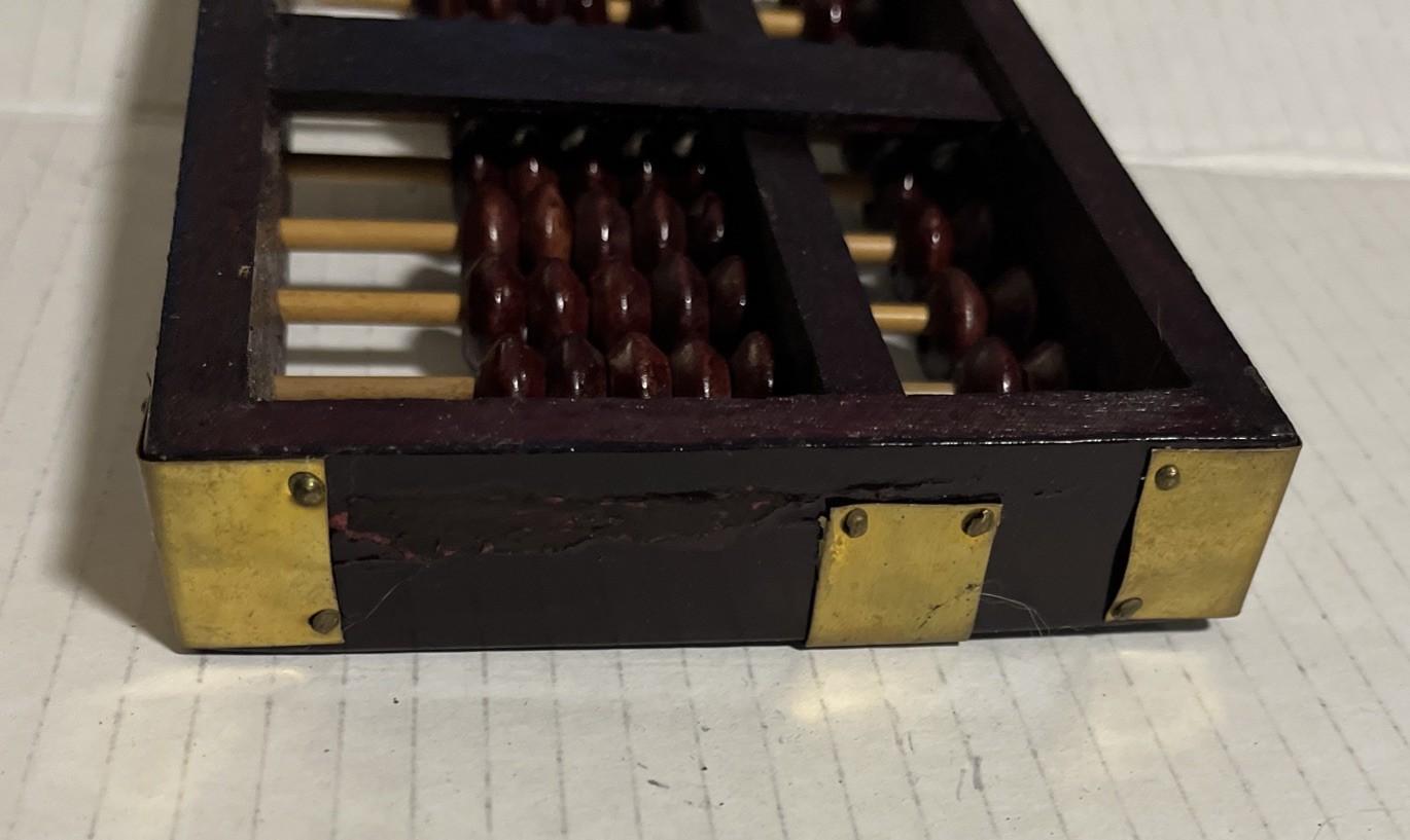 Wood & Brass Abacus Lotus Flower Type 10 Rods 70 Beads Original Vintage