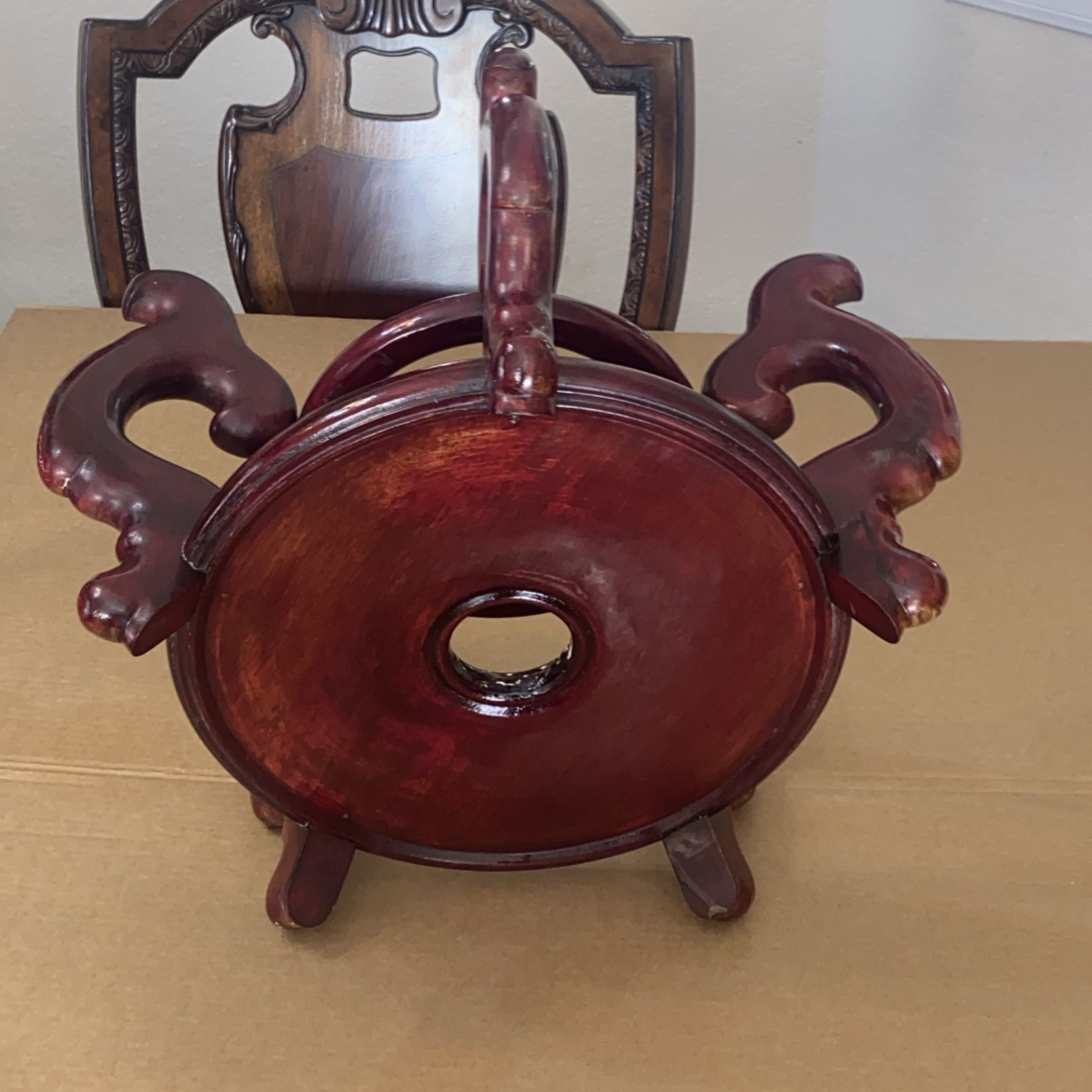 Antique Chinese Carved Rosewood Display Stand Base Vase Heavy And Well Crafted