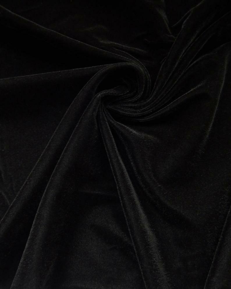 BLACK Plush Triple Velvet Fabric Drapery clothing home decor 45″ wide per yard