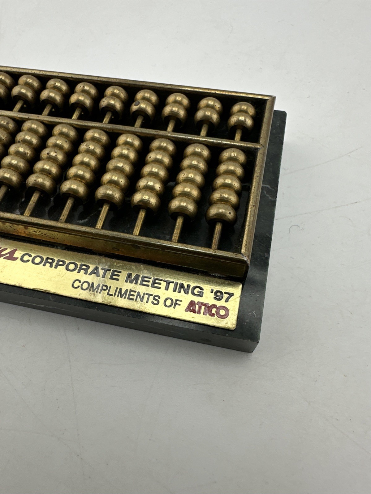 Mini Brass Abacus on Marble Base Desk Decor Paperweight Walgreens Vtg 3.75” Long