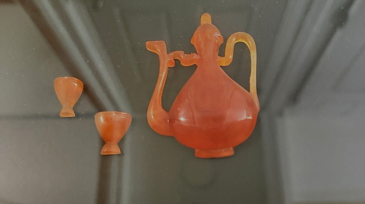 Vtg Asian Carved Jade Coral Prune Winter Flowers in Vase FRAMED 12.75″ x 30″