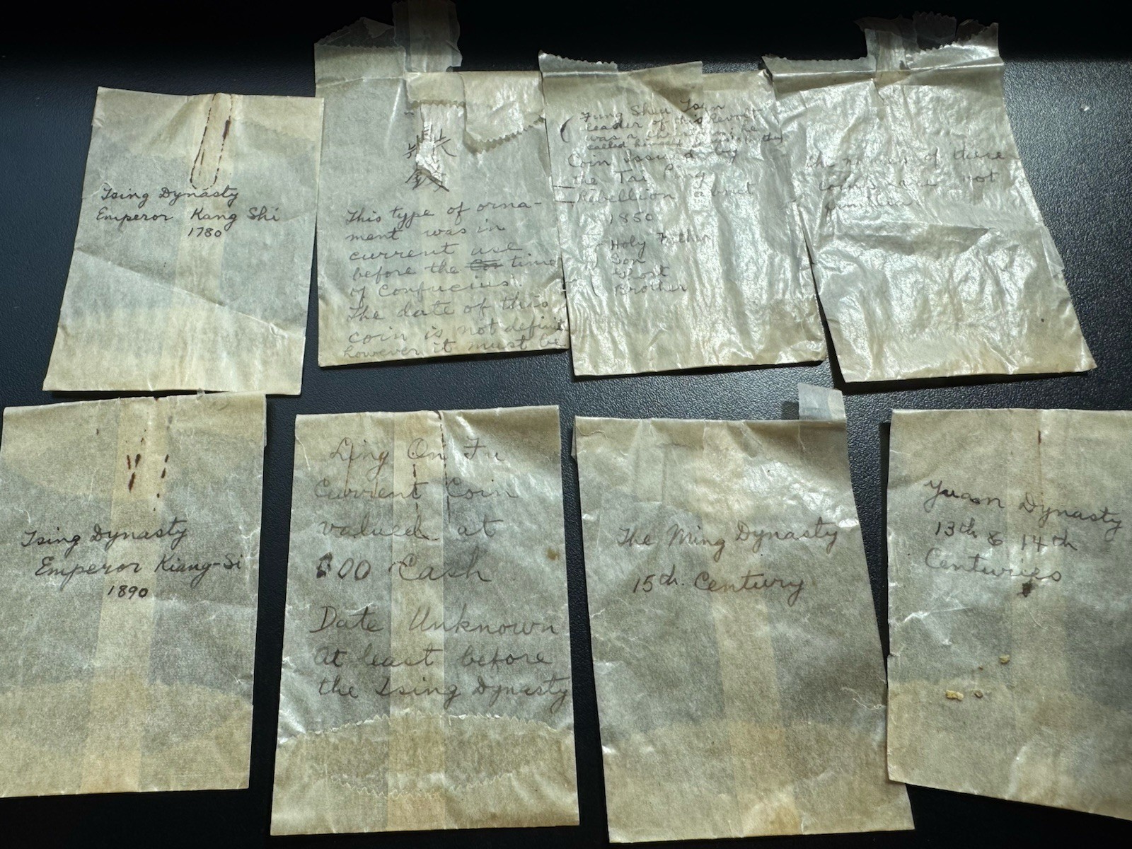 Original English Handwritten notes detailing Chinese dynasties