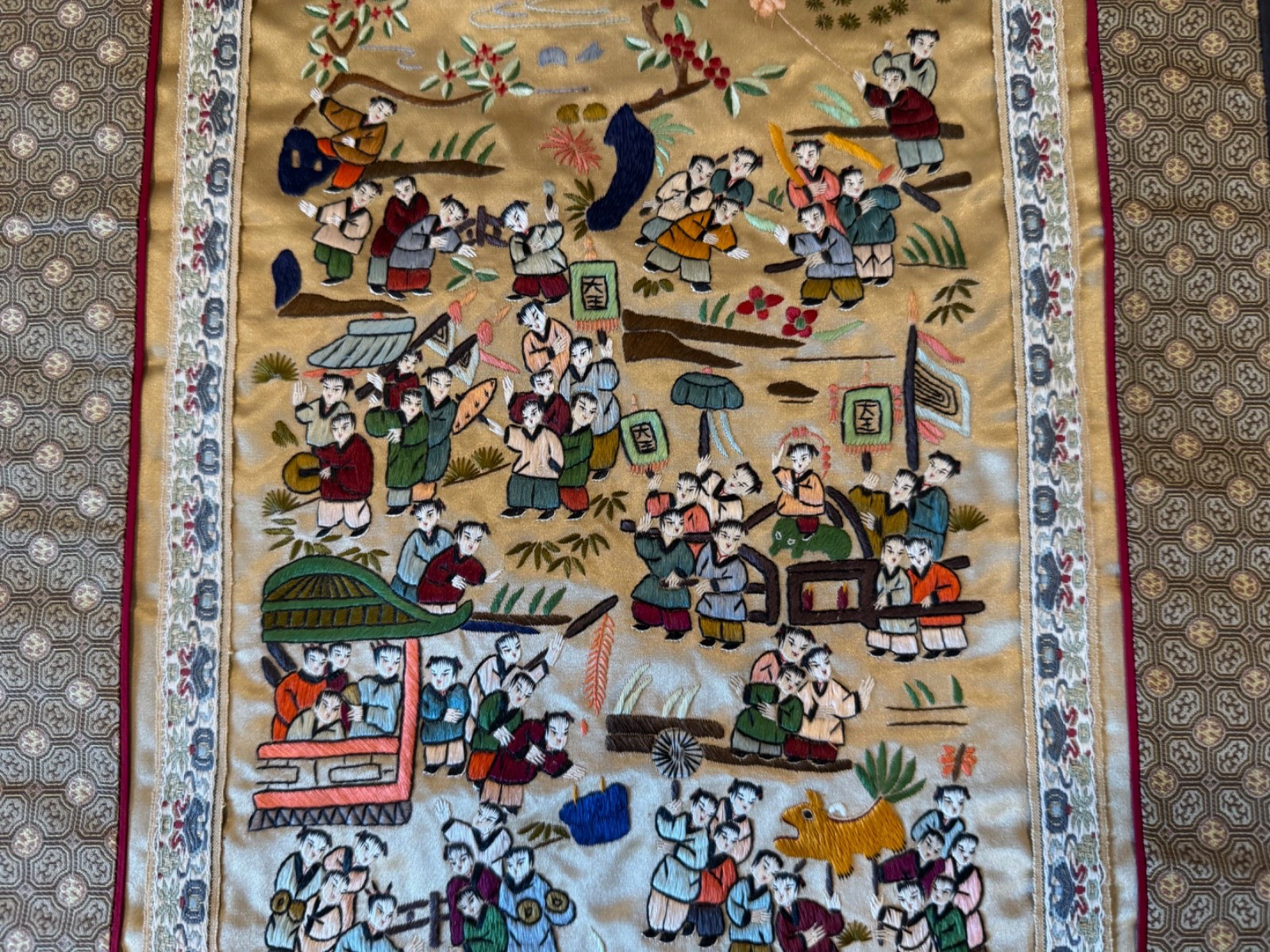 Vintage Chinese Silk Embroidered Textile 100 Children Design