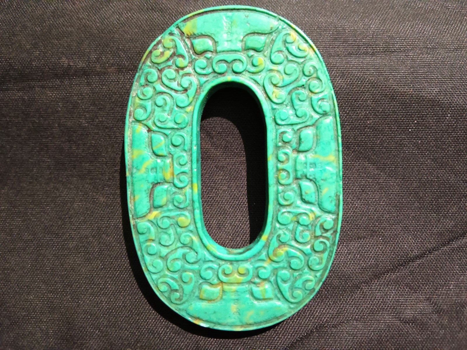 Good Quality Chinese Old Turquoise Hand Carved Bi 2Faces Pendant