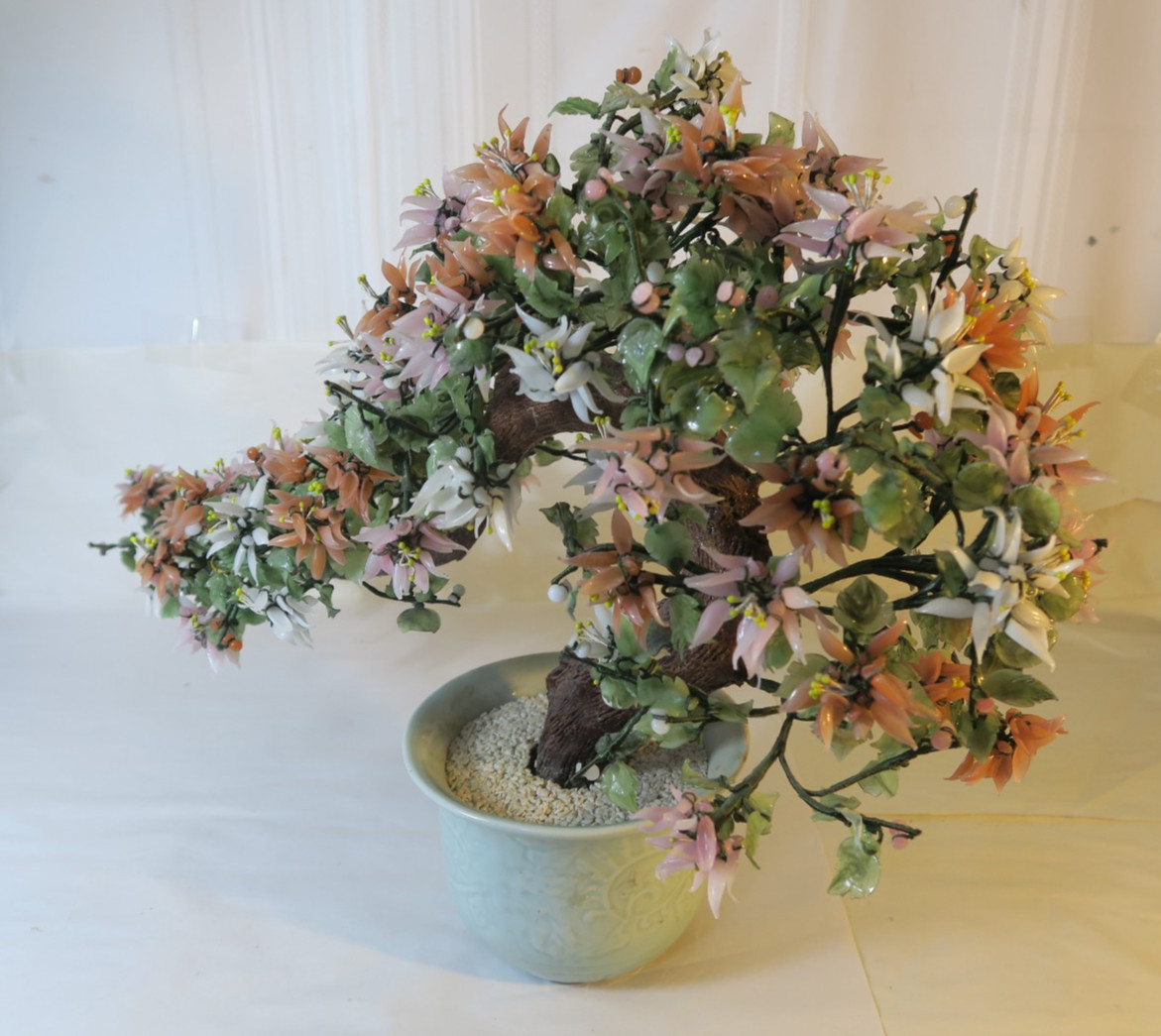VINTAGE CHINESE JADE,QUARTZ EXTRA LARGE BONSAI TREE 32×20×11