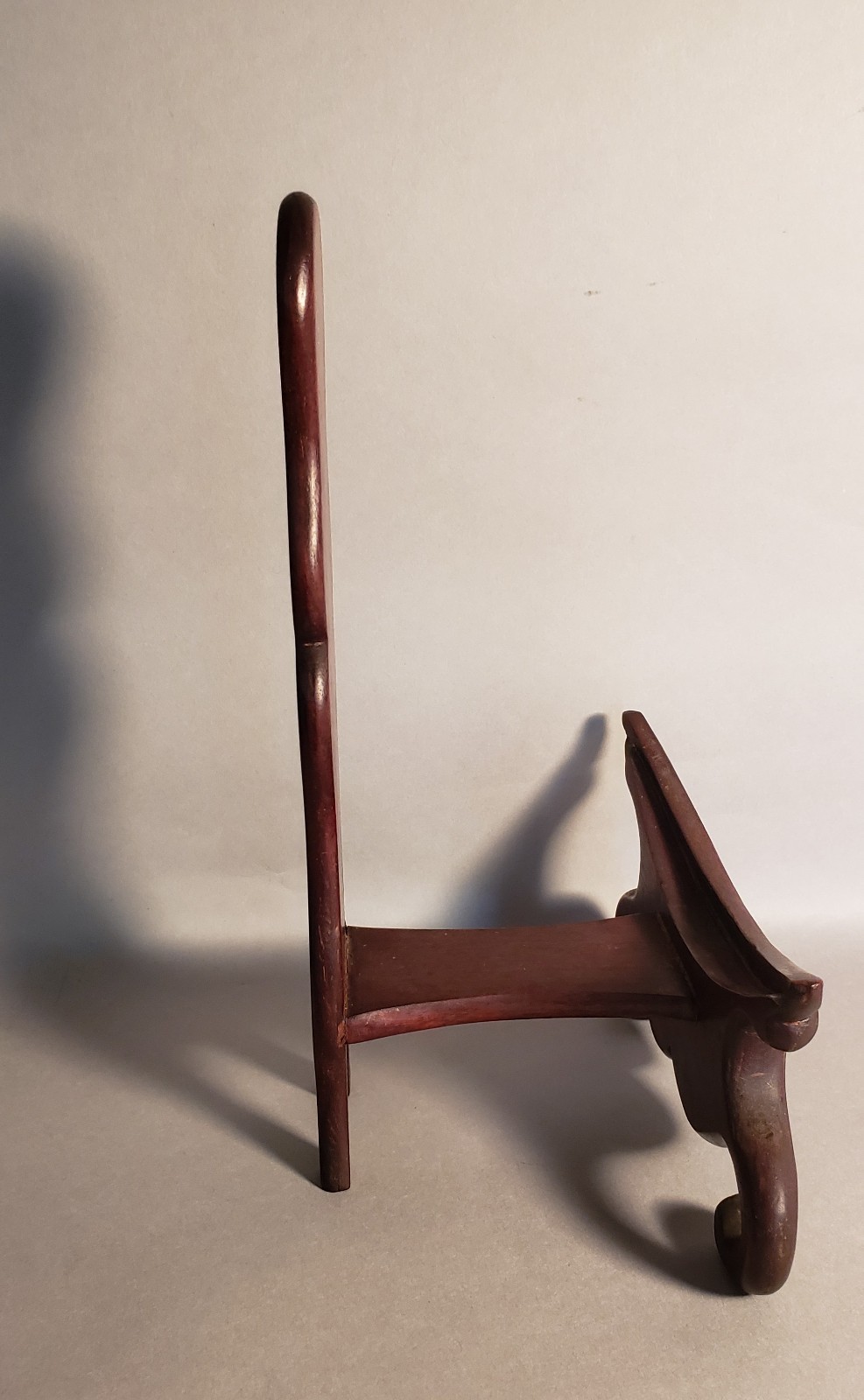 Vintage Carved Chinese Brown Wood Stand for Large Plate or Charger 10″ H