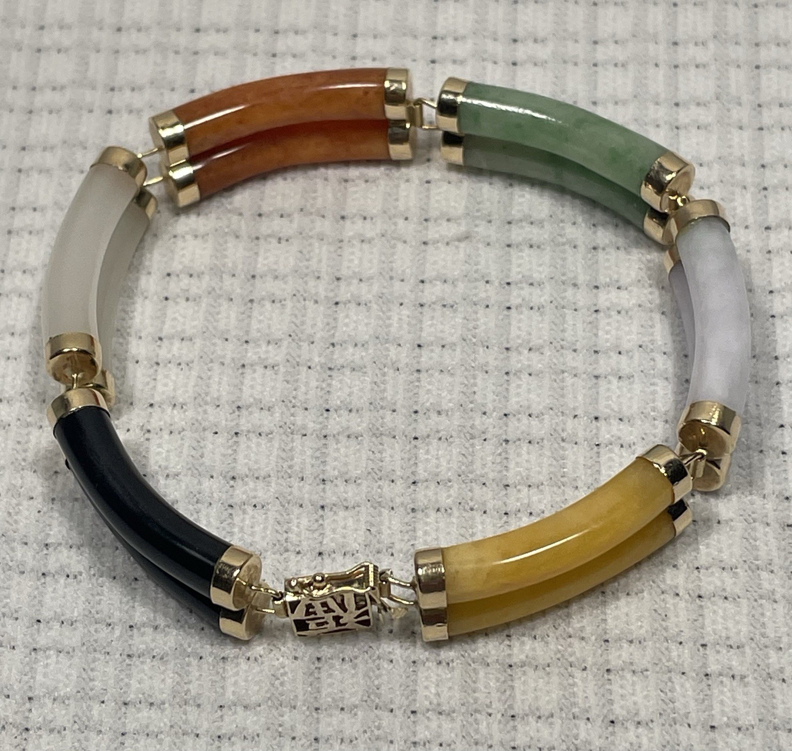 Vintage Chinese 14k Gold Link w/Multicolor Jade Double Segment Bracelet 7″