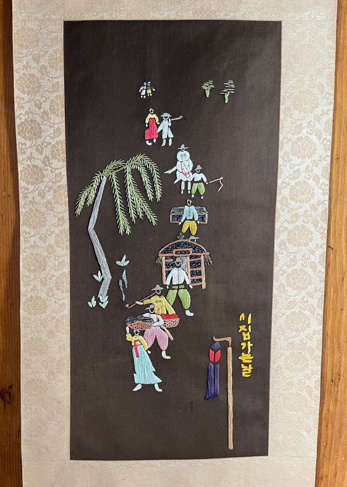 Vintage – Embroidery Art – Japanese or Chinese – 8.5 x 18″ – on scroll