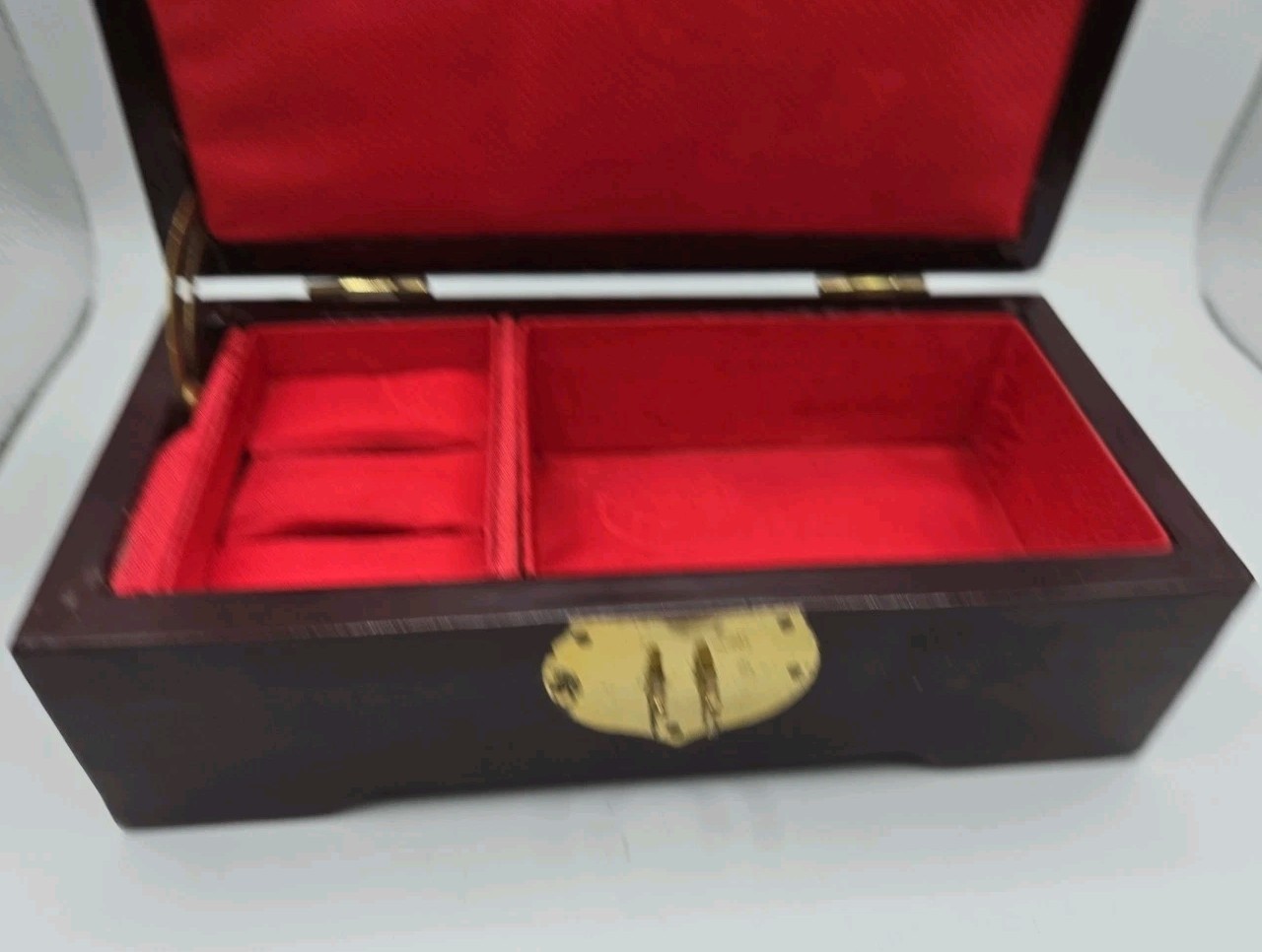 VTG San You Asian Jewelry Wood Box Diorama Cork Art Pagoda Scene Brass Lined