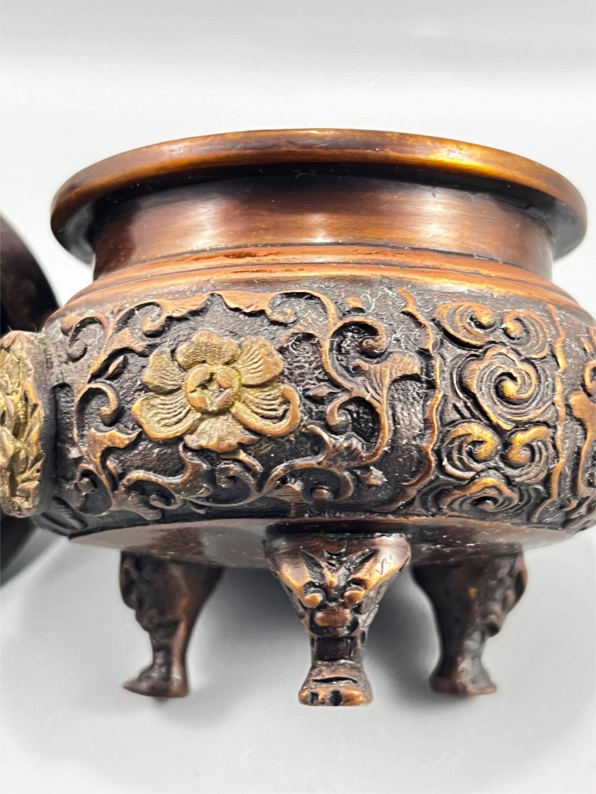 Antique Chinese Metal Bronze Brass Foo Dog Lion Ornate Incense Burner