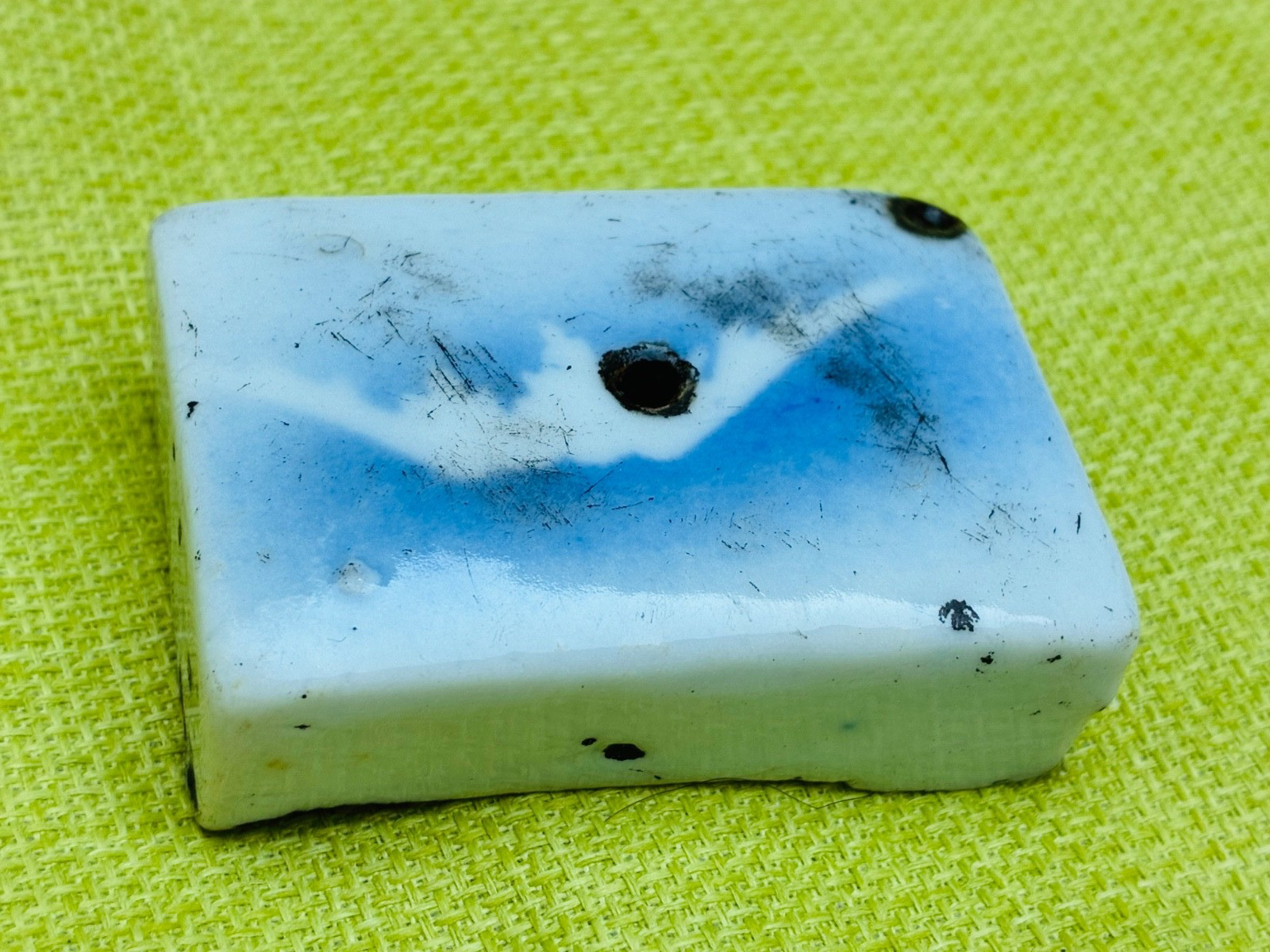 Vintage CHINESE OPIUM PILLOW Incense Burner Holder Blue & White OLD