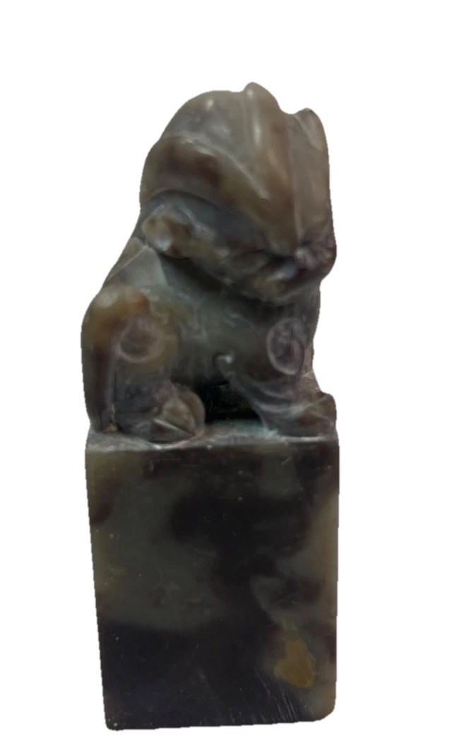 Vintage Carved Chinese Soapstone Seal Foo Dog Lion 1.5”sq x 3.5” Tall