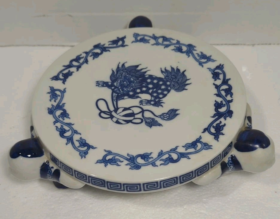 Vintage Takahashi Foo Dog Plant Stand Fish Bowl Stand Blue & White Asian Decor