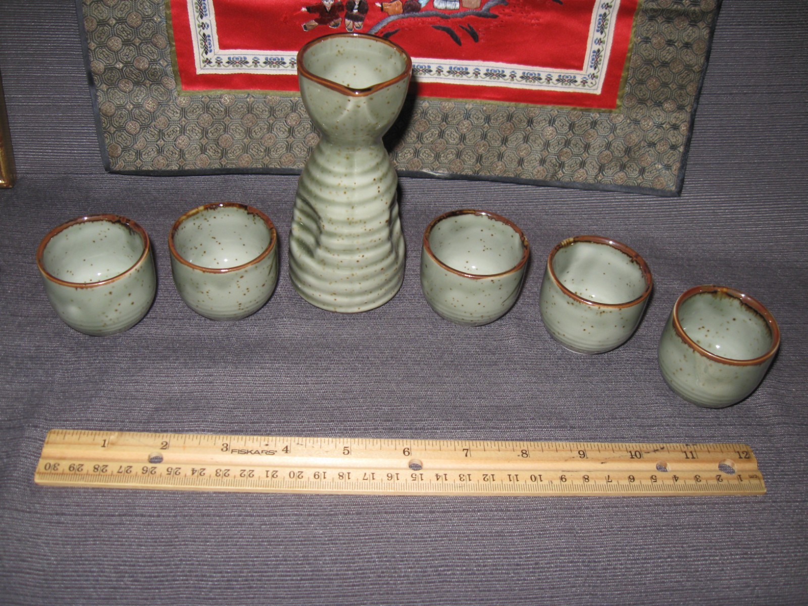 Asian Lot Silk Art Framed Signed Peony Embroidered 2 Sake Sets 100 Children silk