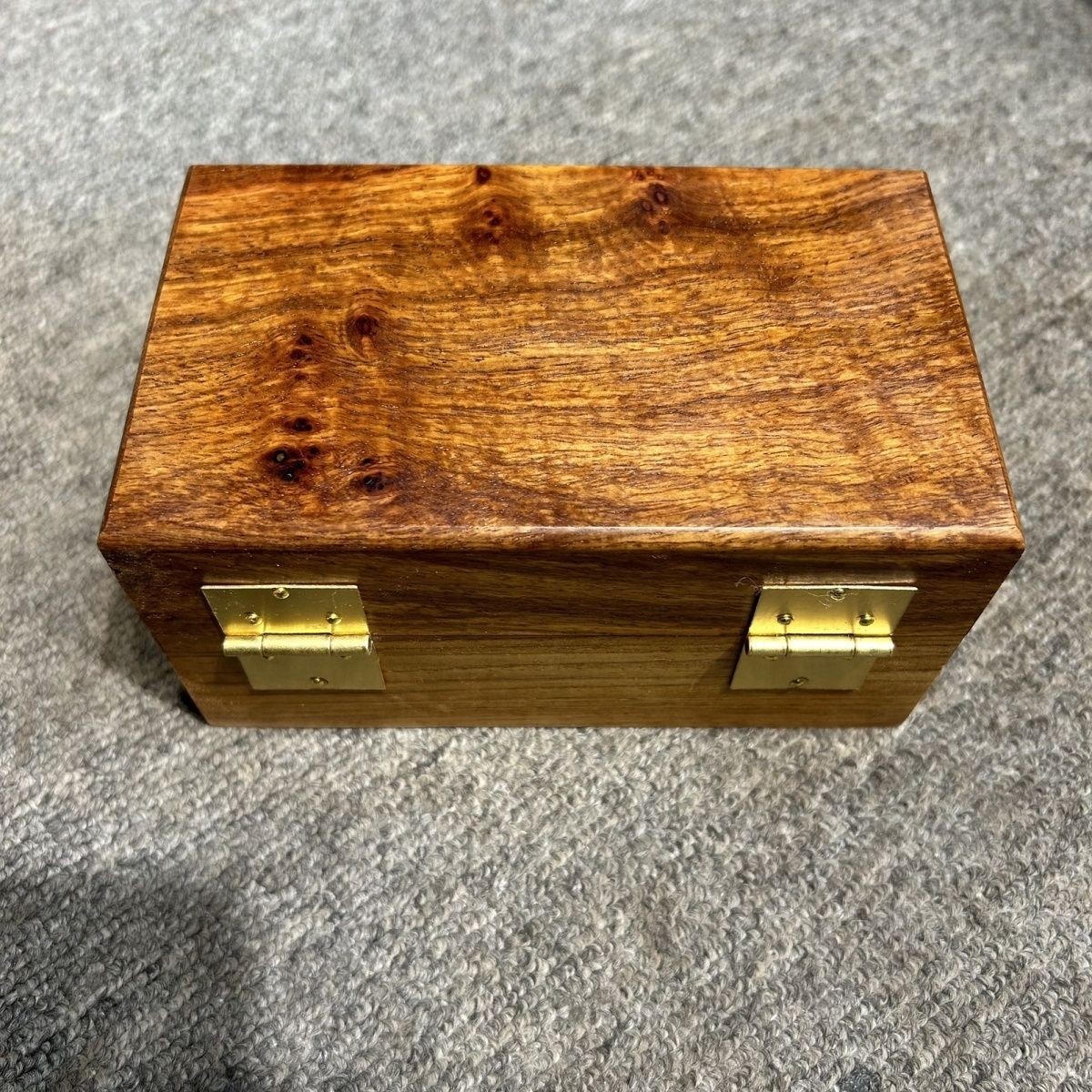 Vintage Rosewood Burl Jewelry Box Handmade Solid Wood Storage Case Brass Lock