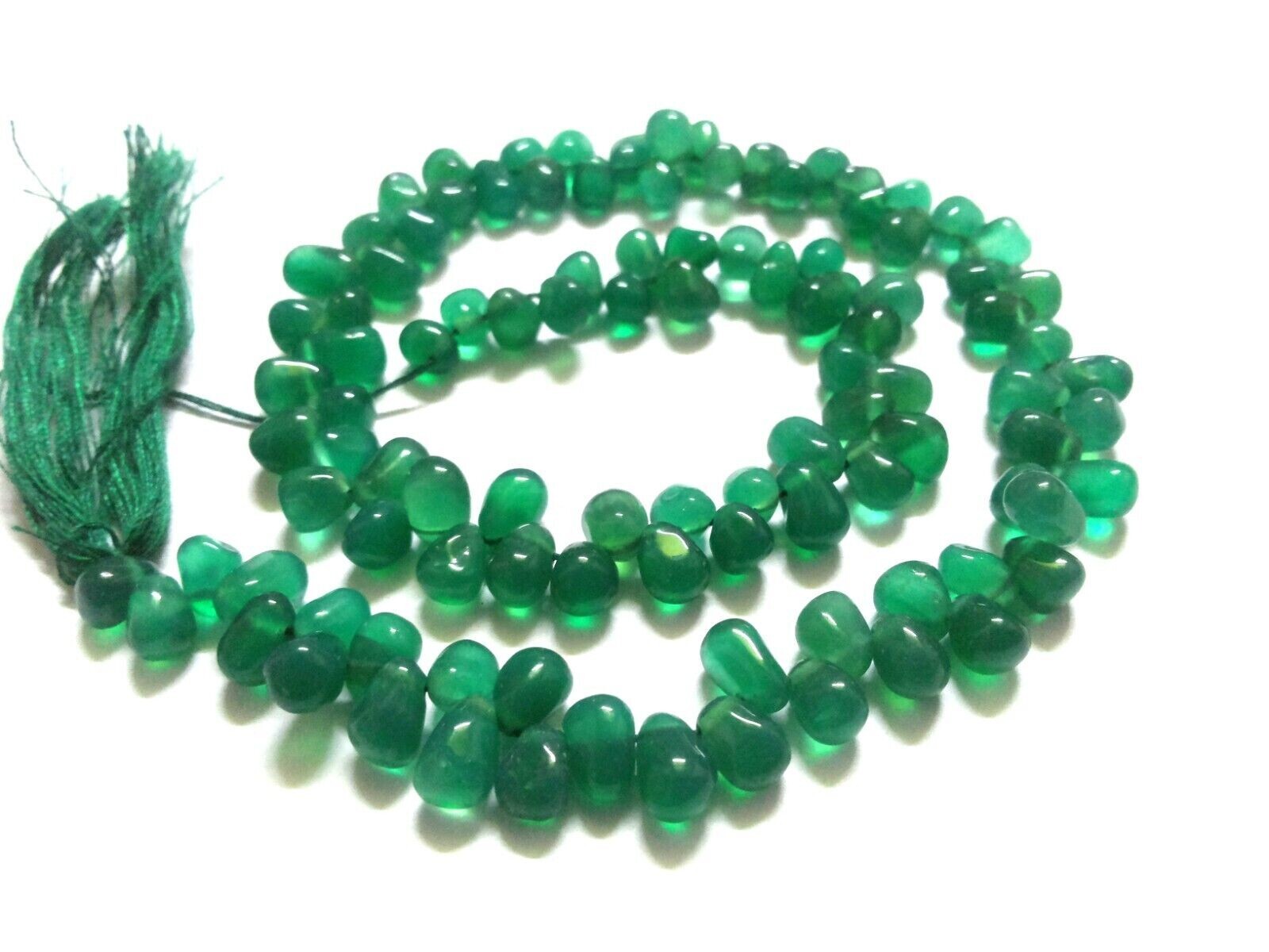 Green Onyx Teardrop Smooth Stone Beads 5×7-6x8mm Drops Loose 12″inch 1 Strand