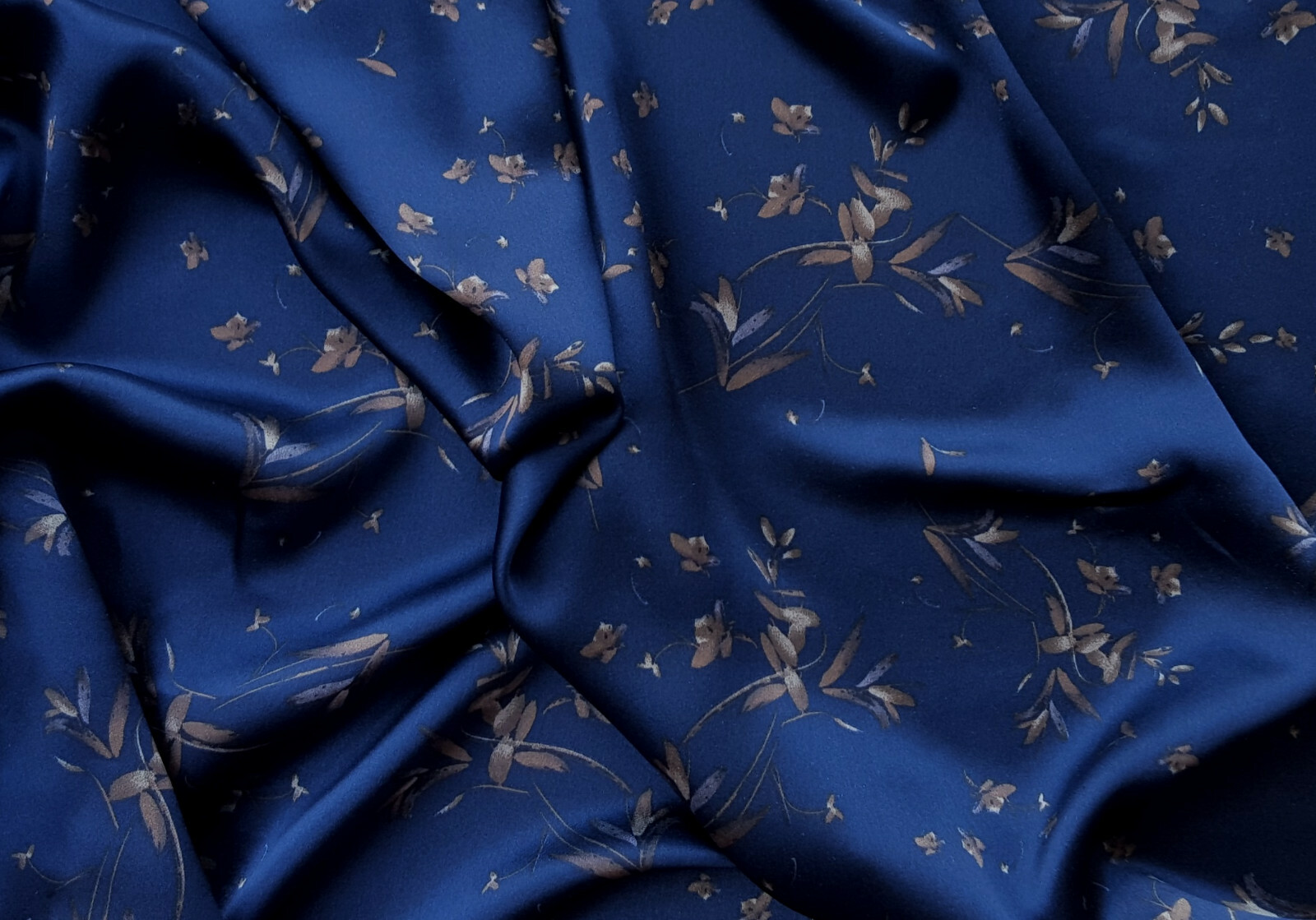 100% Silk Charmeuse Fabric by the Yard Navy with Flowers Print 12/19