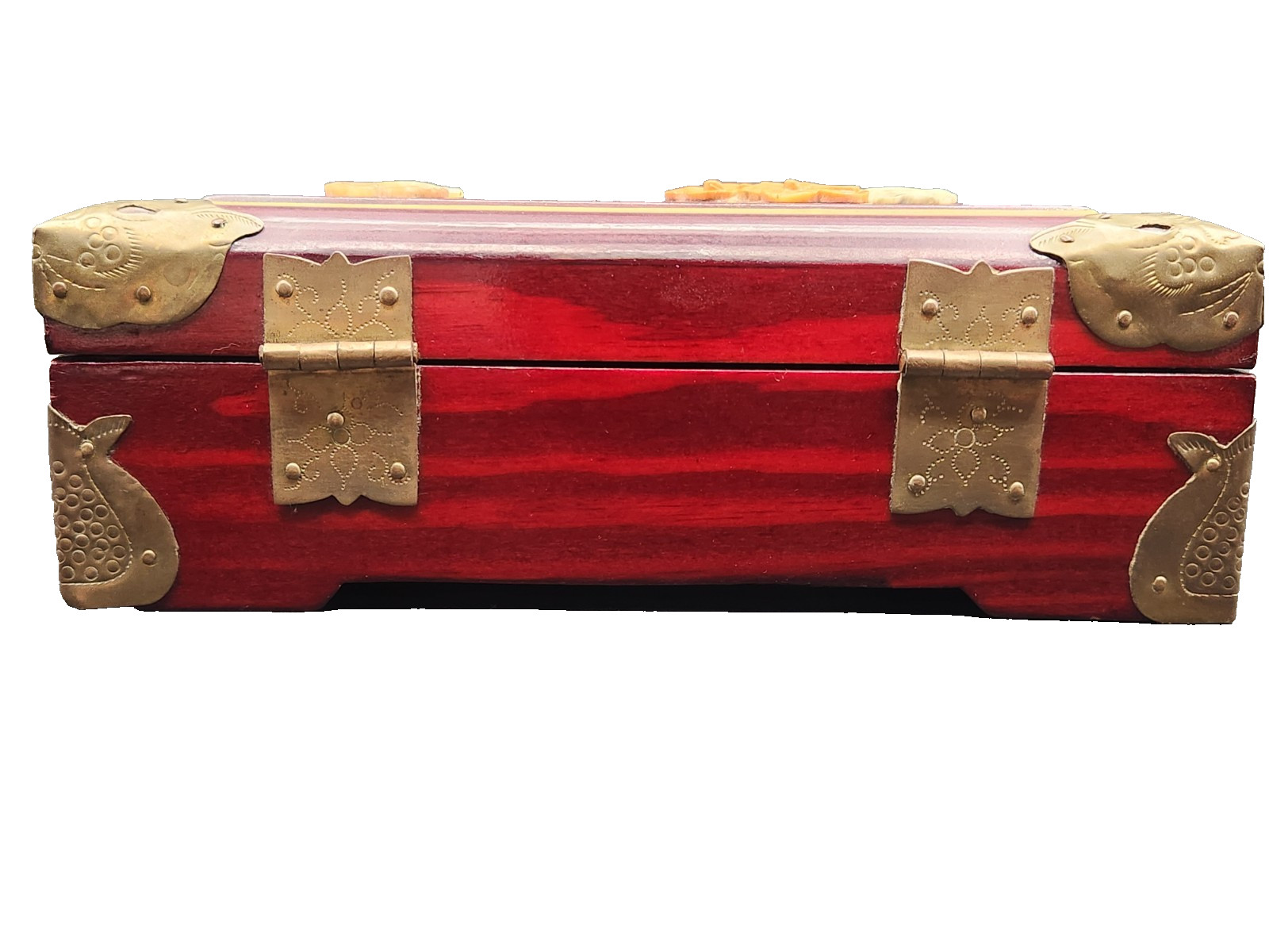 Wood & Brass Locking Box Shanghai China W/Lock & Key Jewelry Trinket – Vintage
